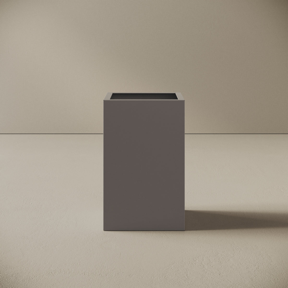 Cestino ALL in metallo grigio, vista frontale — struttura in lamiera verniciata grigio neutro, elegante e versatile