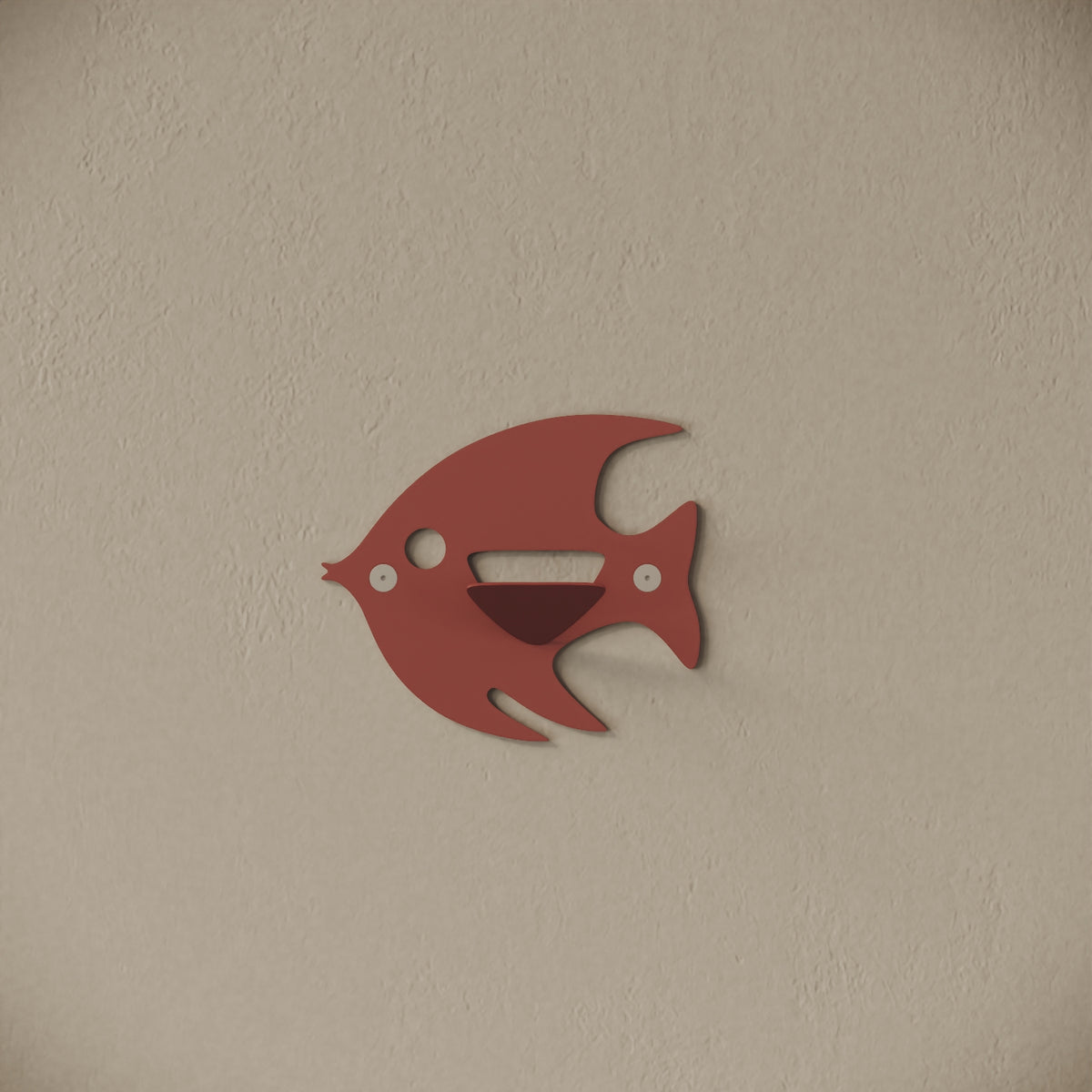 Appendiabiti da muro Fish rosso, vista frontale – ferro verniciato, gancio integrato