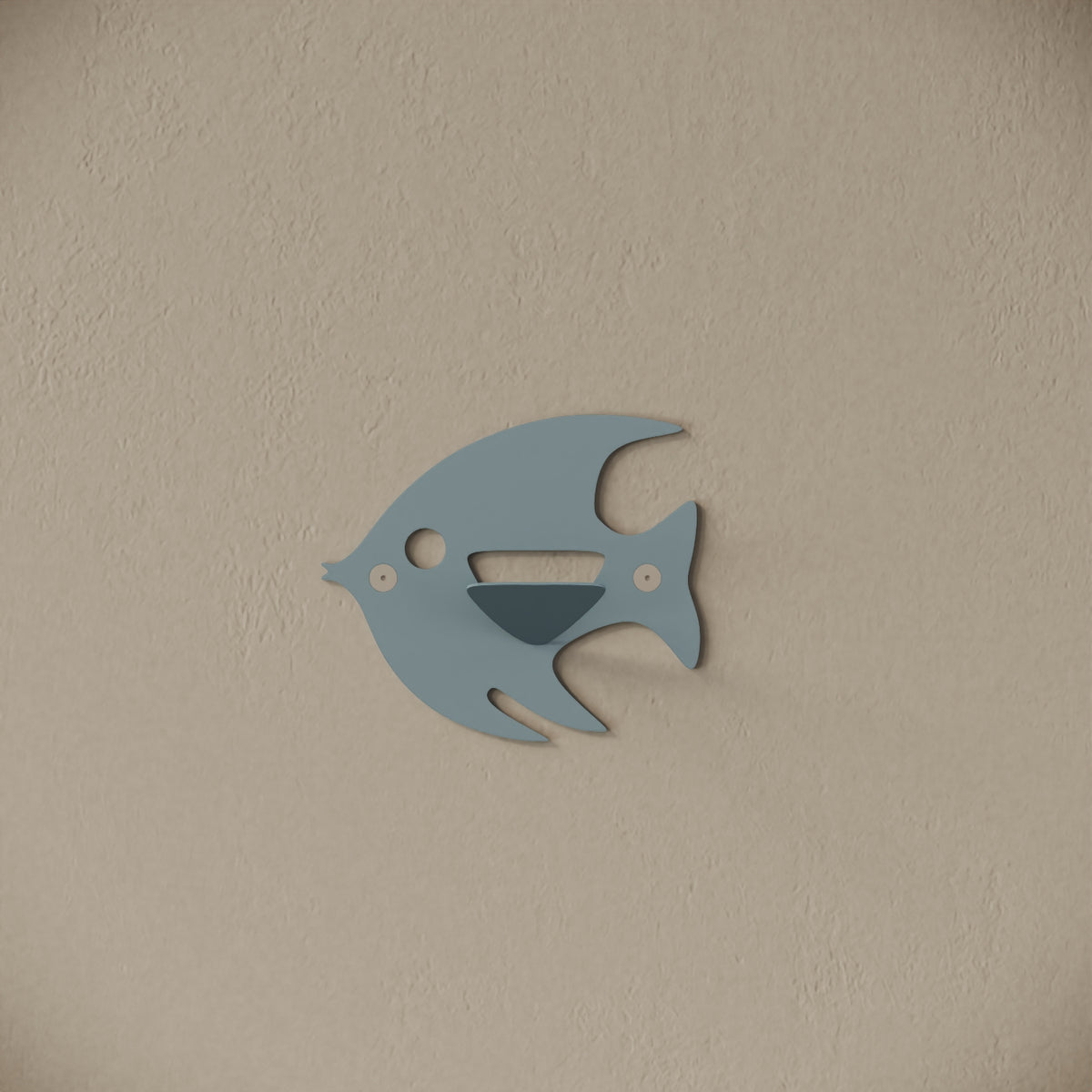 Appendiabiti da muro Fish blu, vista frontale – ferro verniciato, gancio integrato