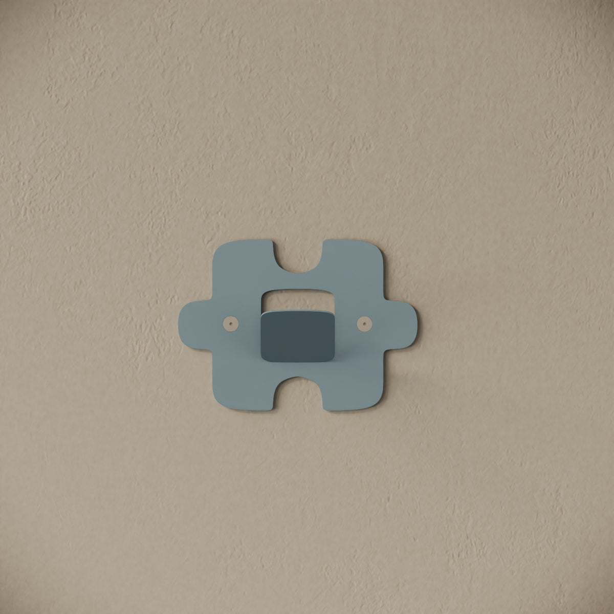 Appendiabiti da muro Puzzle blu, vista frontale – ferro verniciato, gancio integrato