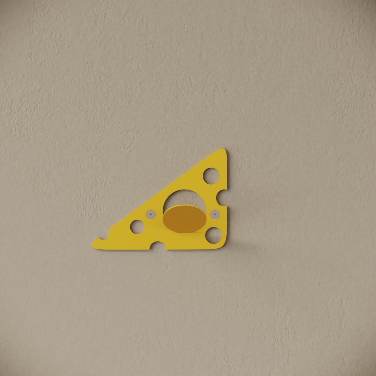 Appendiabiti da muro Cheese giallo, vista frontale – ferro verniciato, gancio integrato