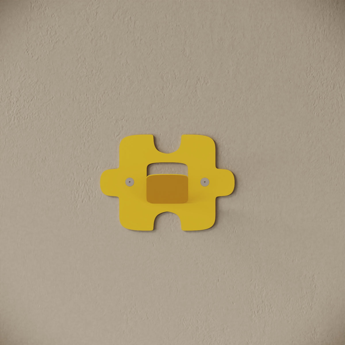 Appendiabiti da muro Puzzle giallo, vista frontale – ferro verniciato, gancio integrato