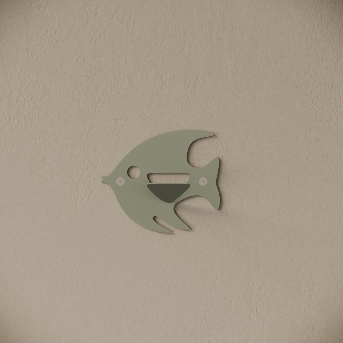 Appendiabiti da muro Fish verde, vista frontale – ferro verniciato, gancio integrato