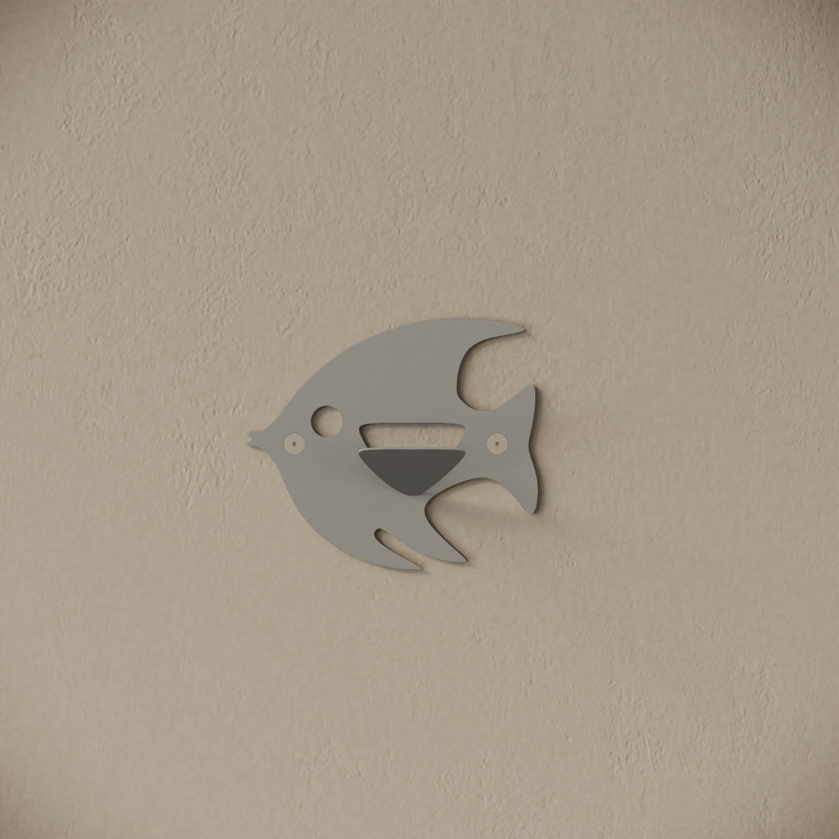 Appendiabiti da muro Fish grigio, vista frontale – ferro verniciato, gancio integrato