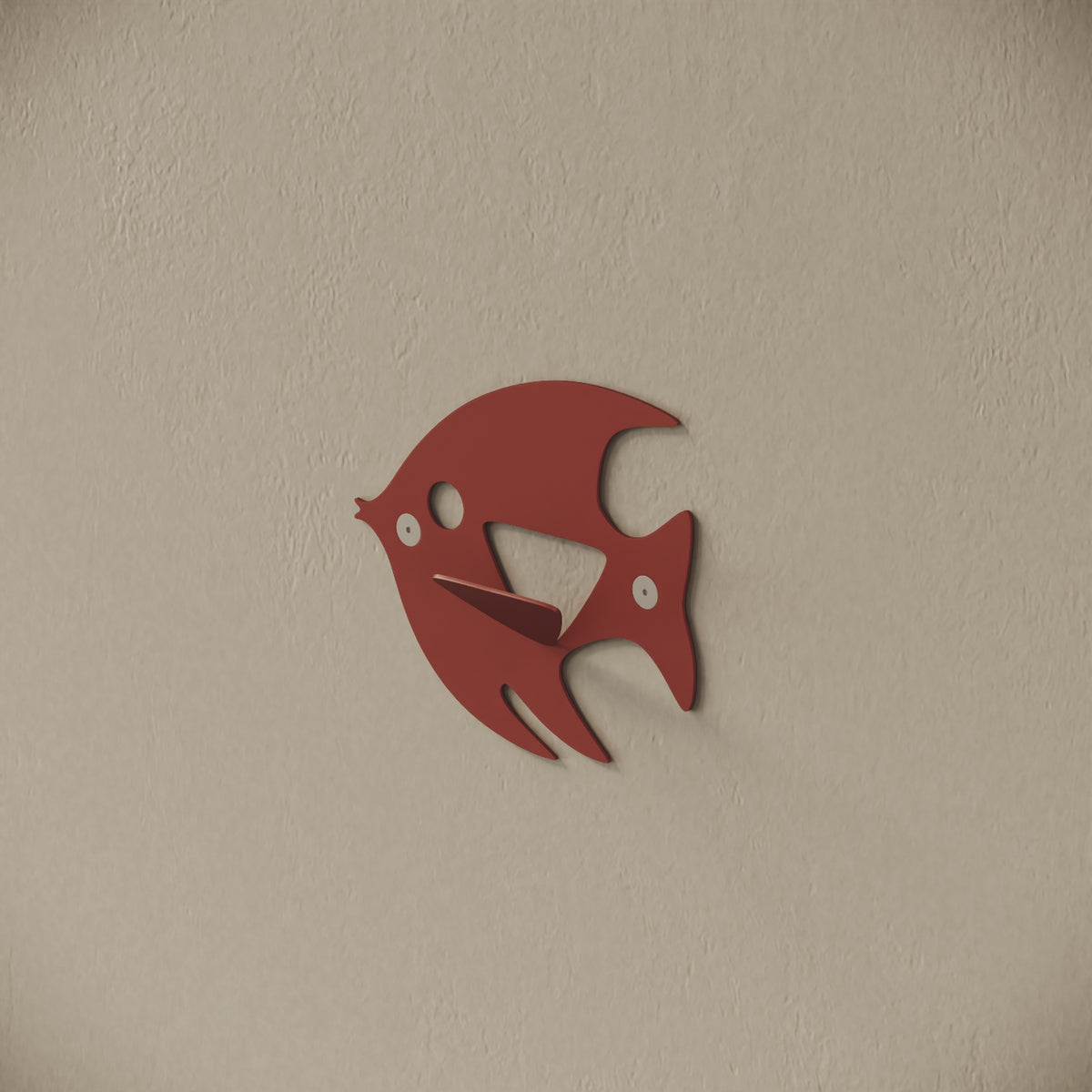 Appendiabiti da muro Fish rosso, vista laterale – ferro verniciato, gancio integrato