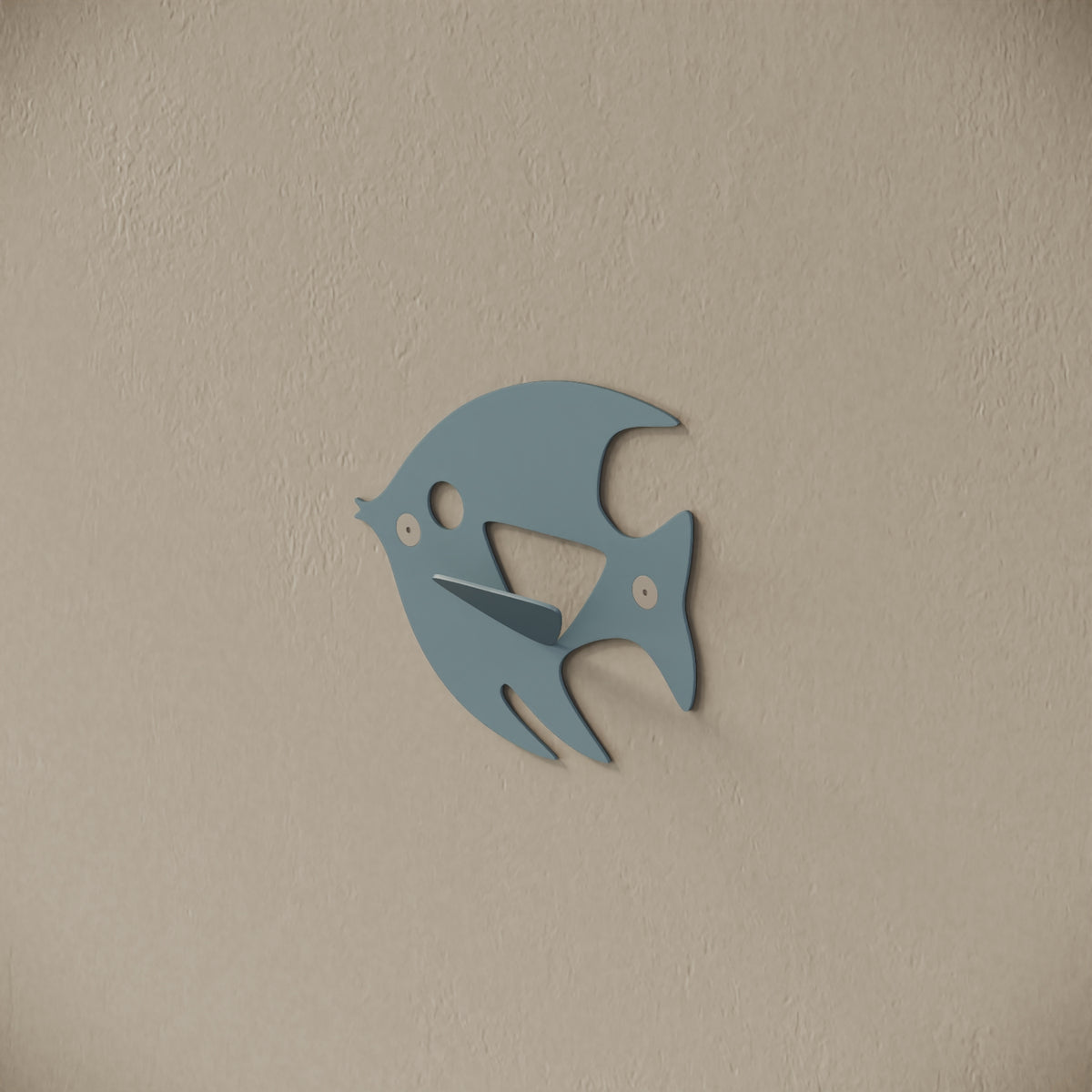 Appendiabiti da muro Fish blu, vista laterale – ferro verniciato, gancio integrato