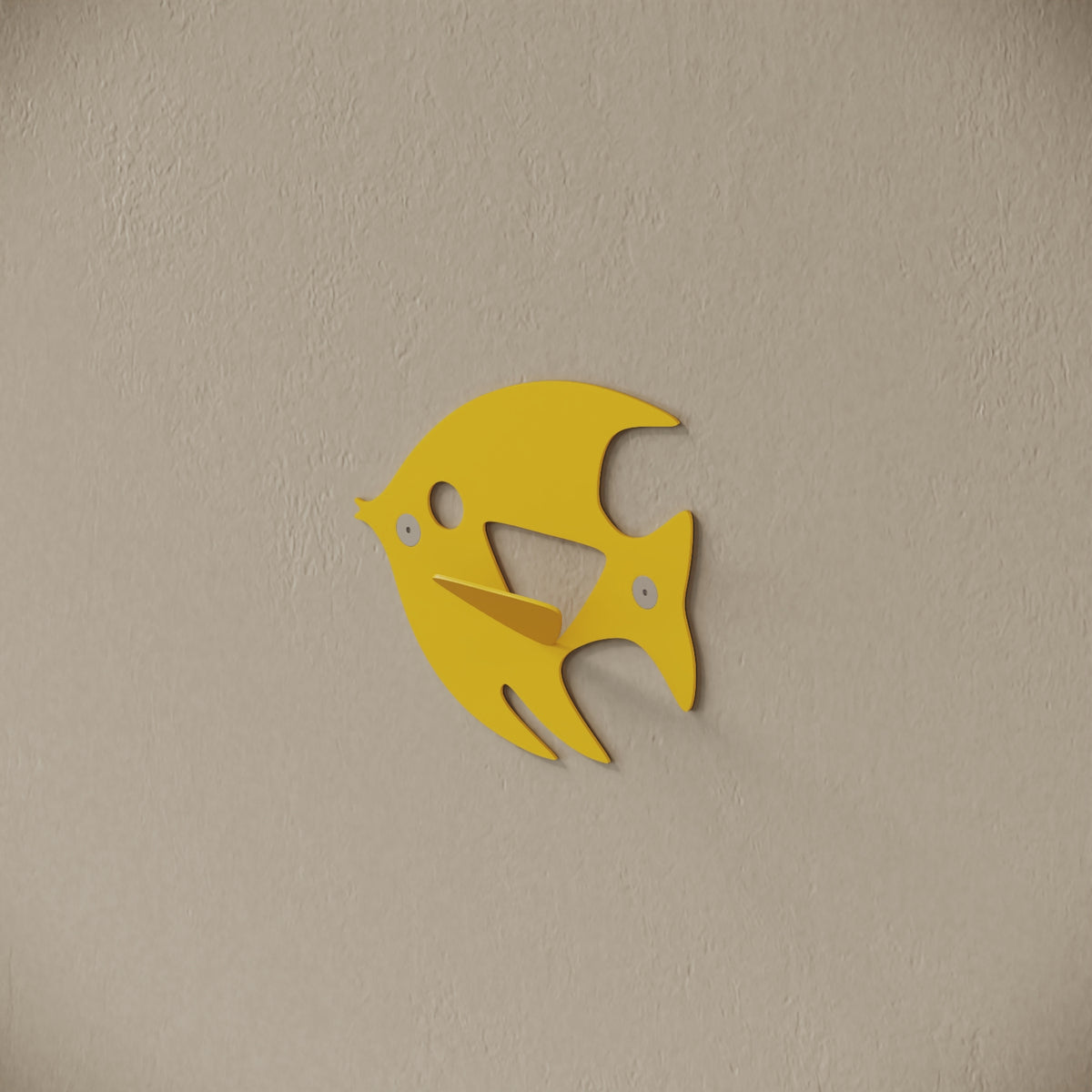 Appendiabiti da muro Fish giallo, vista laterale – ferro verniciato, gancio integrato