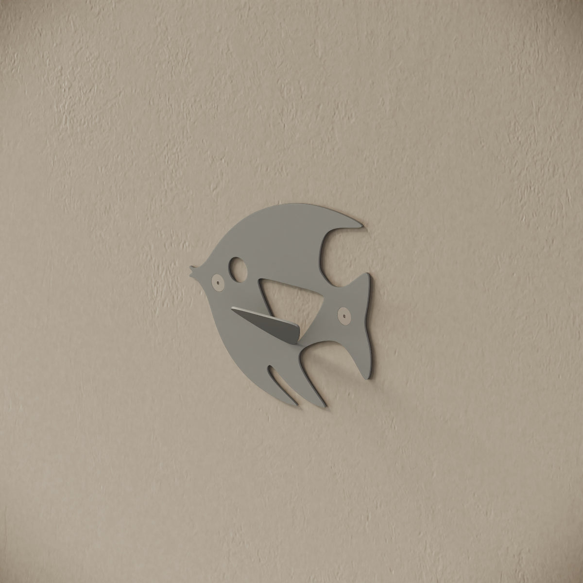 Appendiabiti da muro Fish grigio, vista laterale – ferro verniciato, gancio integrato