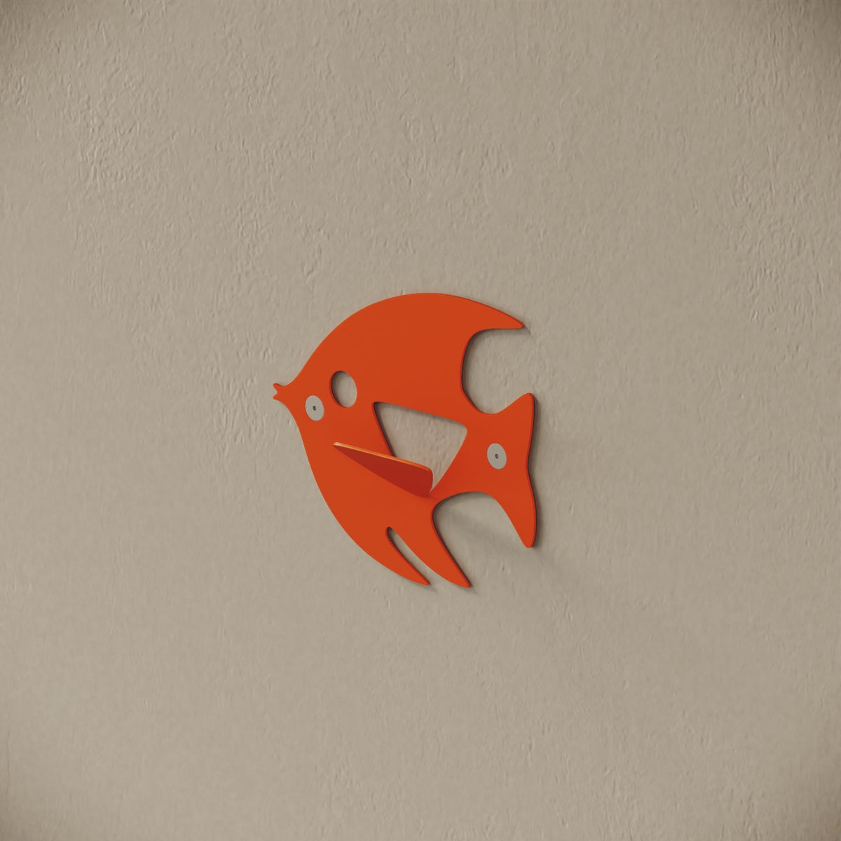 Appendiabiti da muro Fish arancione, vista laterale – ferro verniciato, gancio integrato