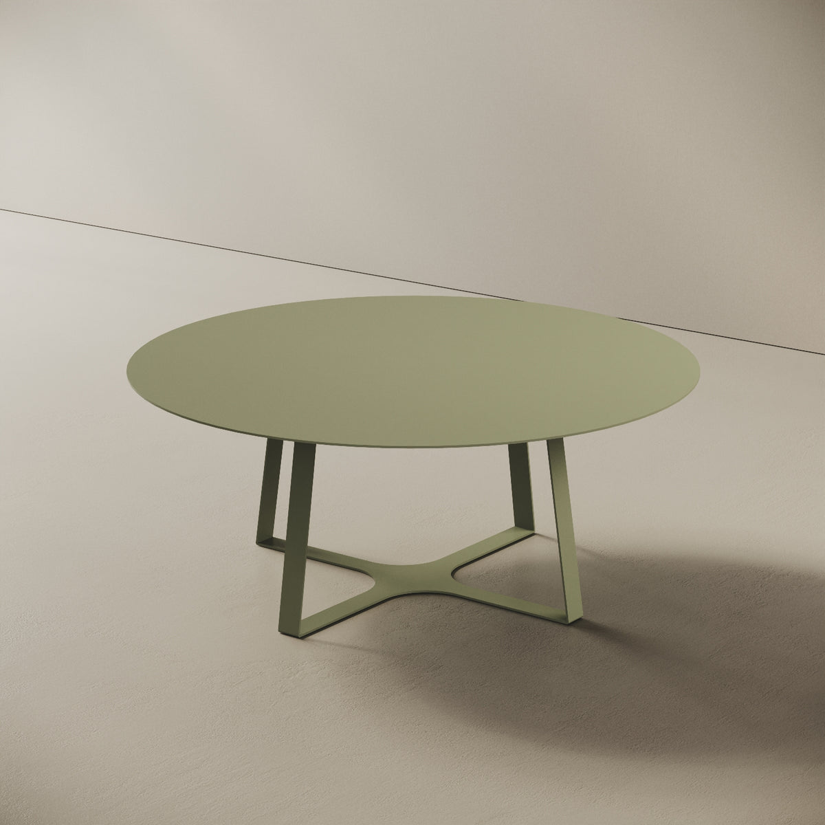 Tavolino da caffè Japan verde L, vista laterale – struttura geometrica in ferro verniciato verde