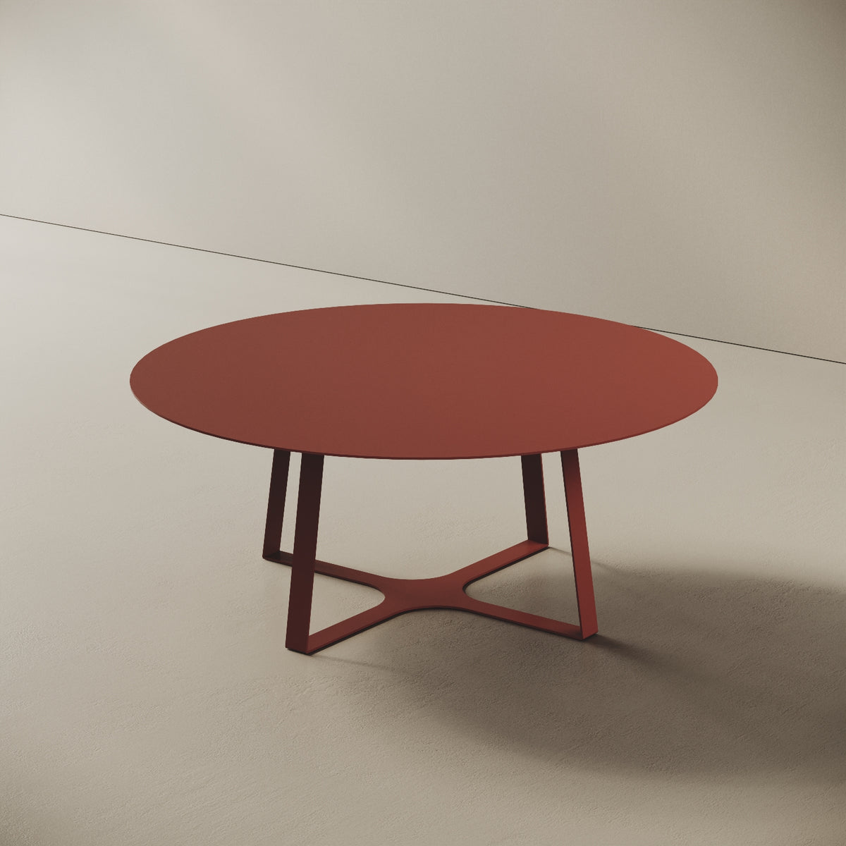Tavolino da caffè Japan rosso L, vista laterale – struttura geometrica in ferro verniciato rosso