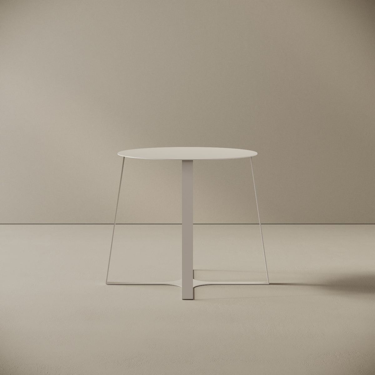 Tavolino da caffè Japan bianco S, vista frontale – struttura in ferro verniciato a polvere epossidica, piano Ø47 cm, base Ø55 cm, h 44 cm