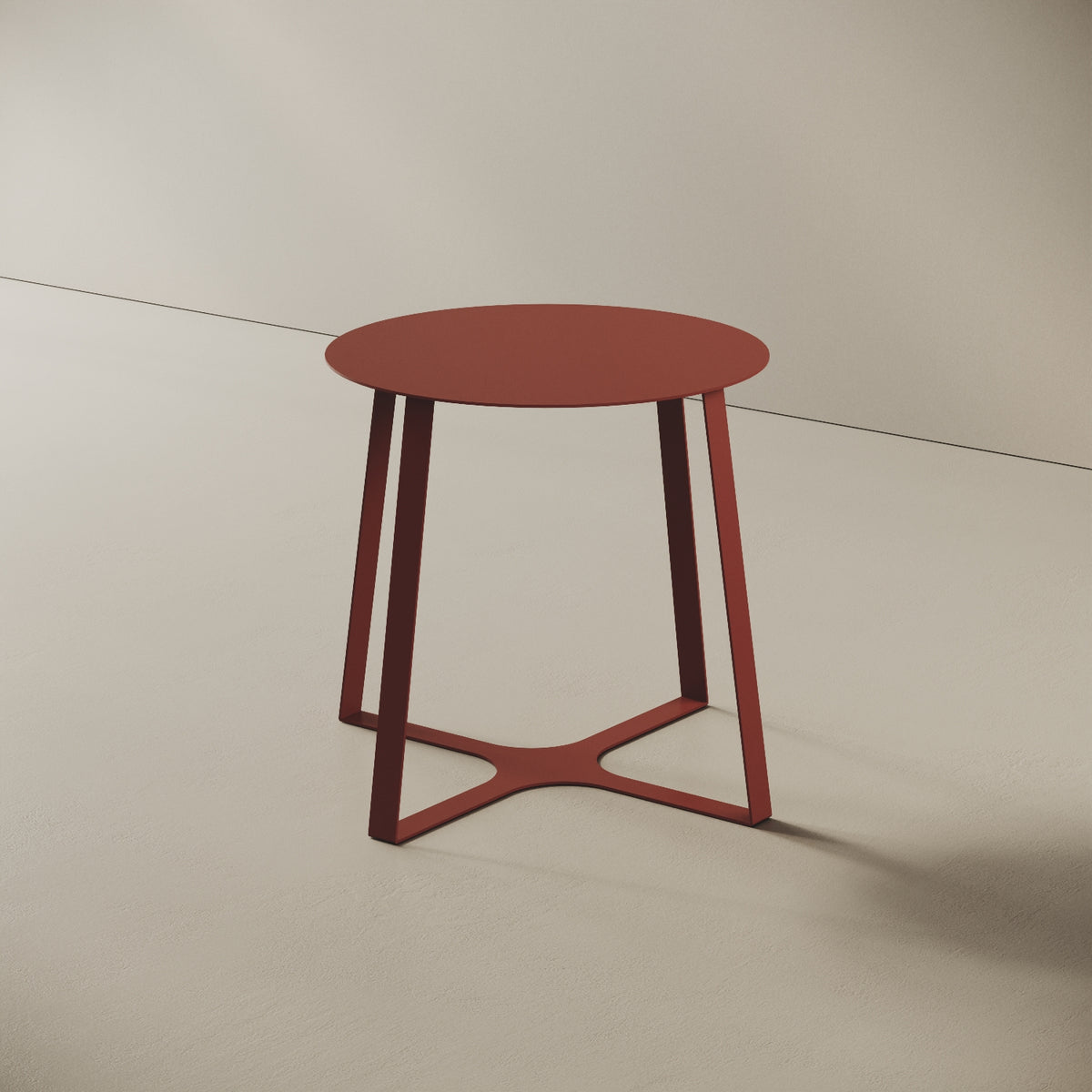 Tavolino da caffè Japan rosso S, vista laterale – struttura geometrica in ferro verniciato rosso