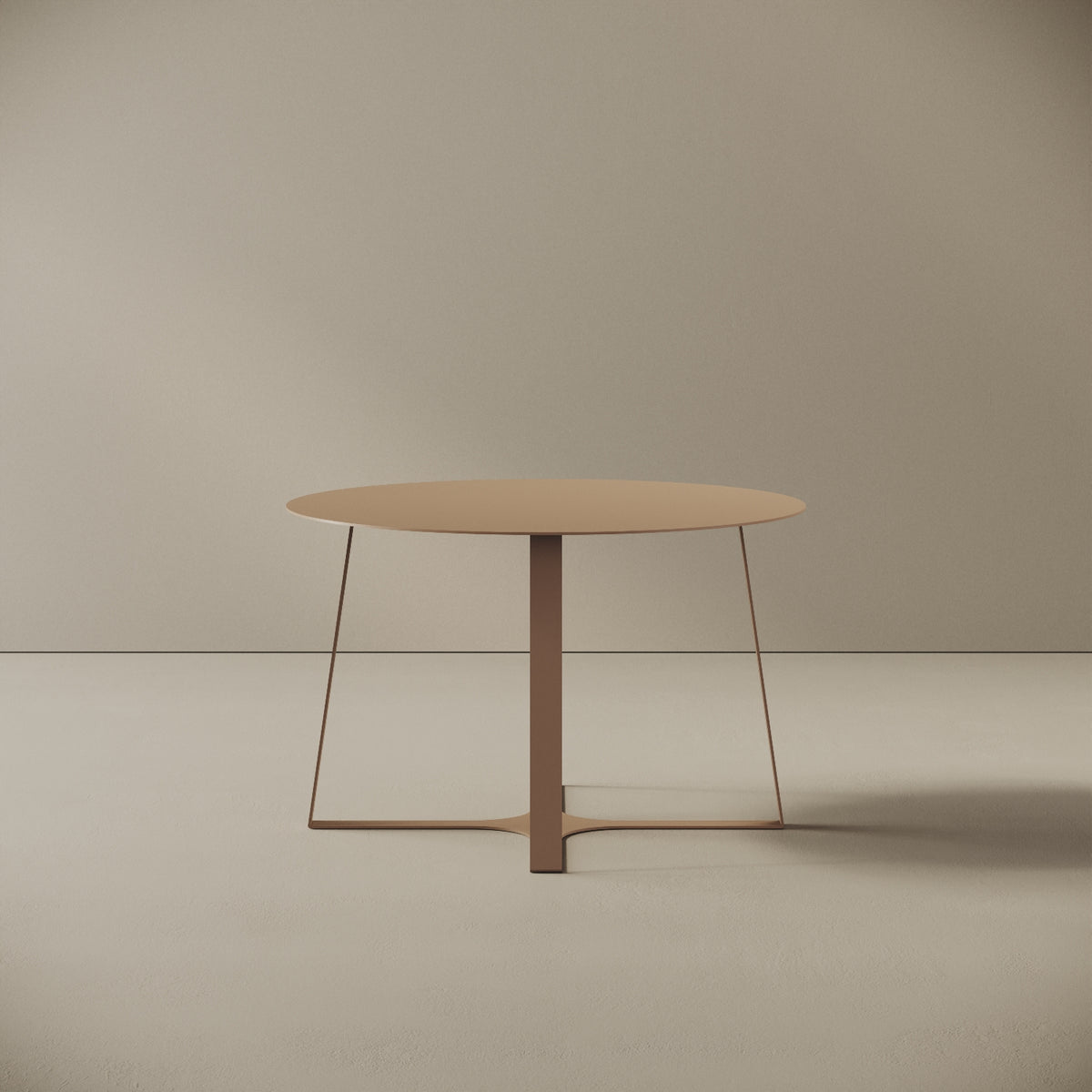 Tavolino da caffè Japan cappuccino M, vista frontale – struttura in ferro verniciato a polvere epossidica, piano Ø60 cm, base Ø55 cm, h 37 cm