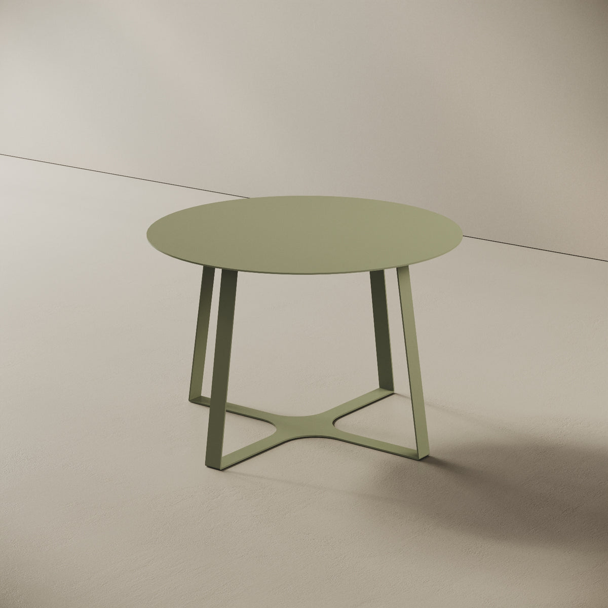 Tavolino da caffè Japan verde M, vista laterale – struttura geometrica in ferro verniciato verde