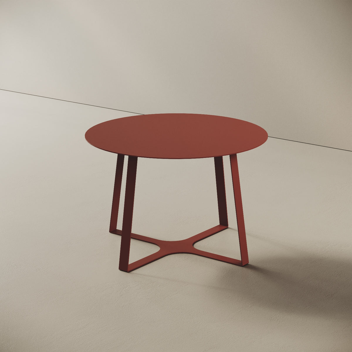 Tavolino da caffè Japan rosso M, vista laterale – struttura geometrica in ferro verniciato rosso