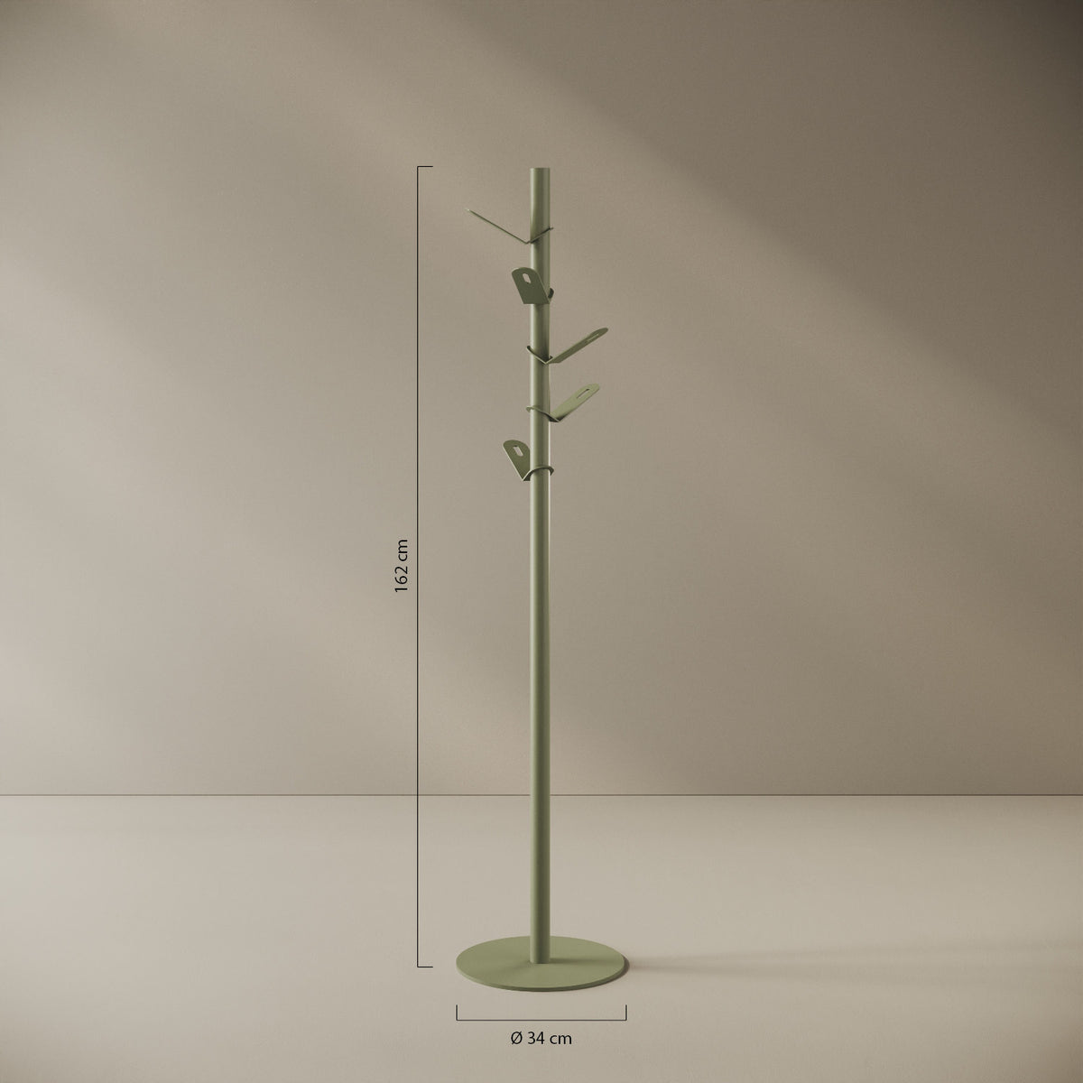 Appendiabiti a terra Leaf verde — design a foglia, scheda tecnica e caratteristiche in ferro verniciato a polveri epossipoliestere