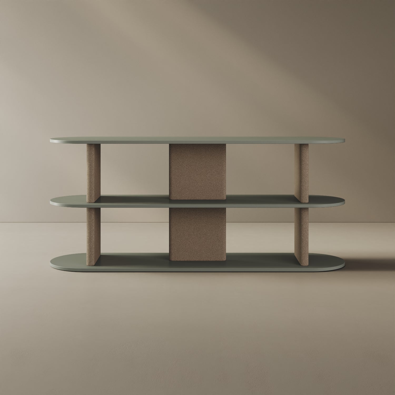 Libreria Strato verde M, vista frontale – libreria design 170x45,5x72,5 cm legno nobilitato e tessuto