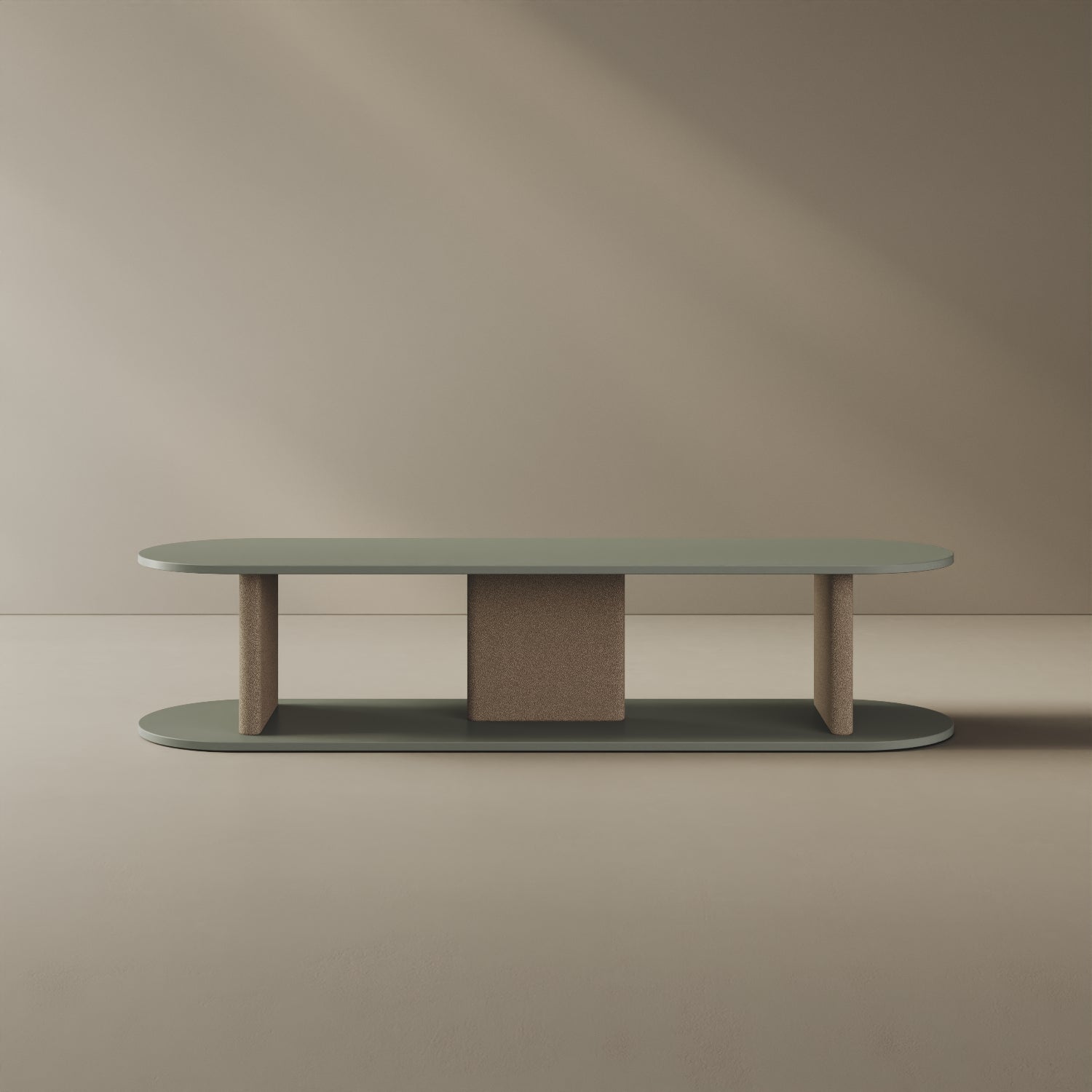 Mobile TV Strato verde M, vista frontale – mobile TV design 170x45,5x37,3 cm legno nobilitato e tessuto