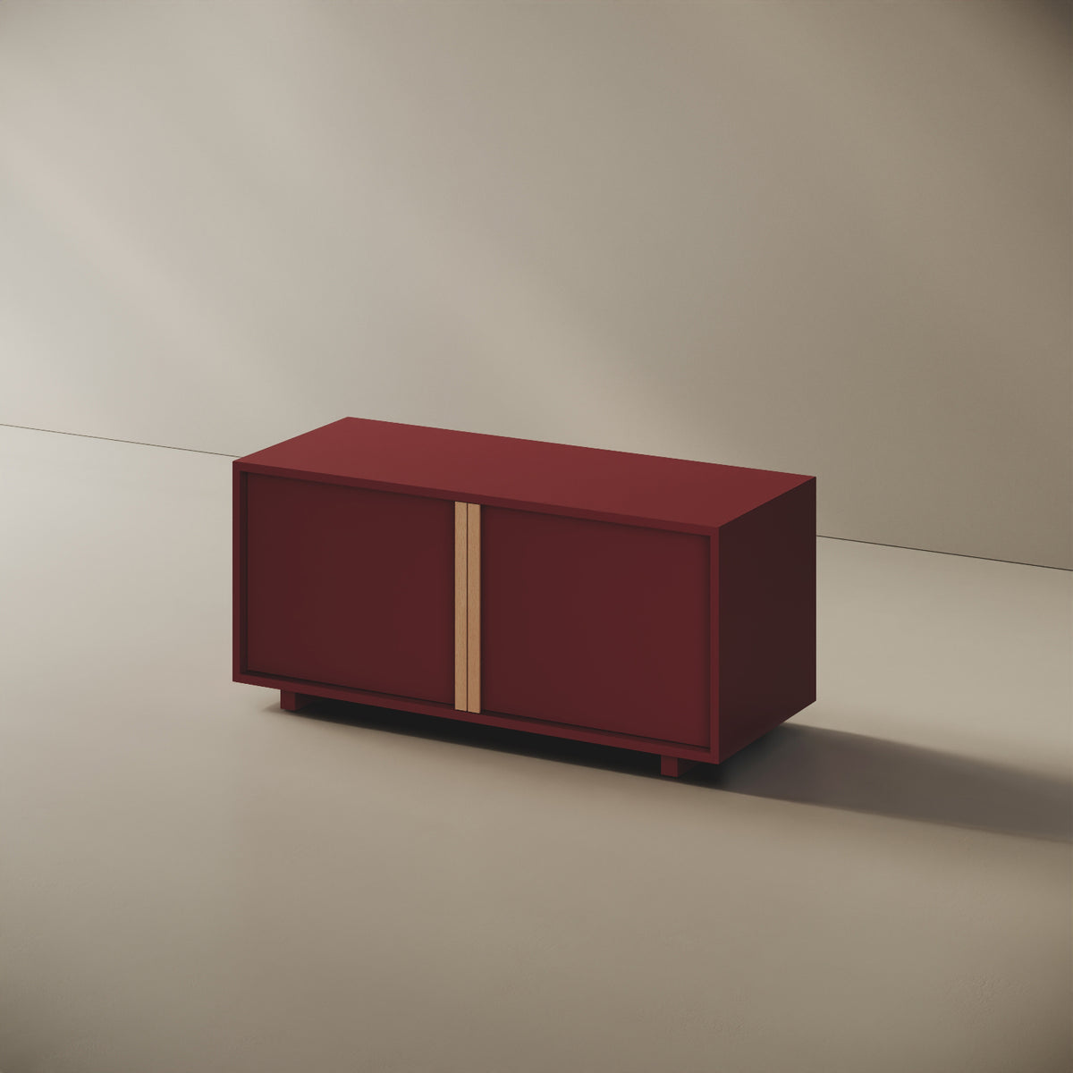 Mobile TV ILE rosso taglia S, vista laterale — struttura compatta in legno nobilitato bordato ABS, volume continuo