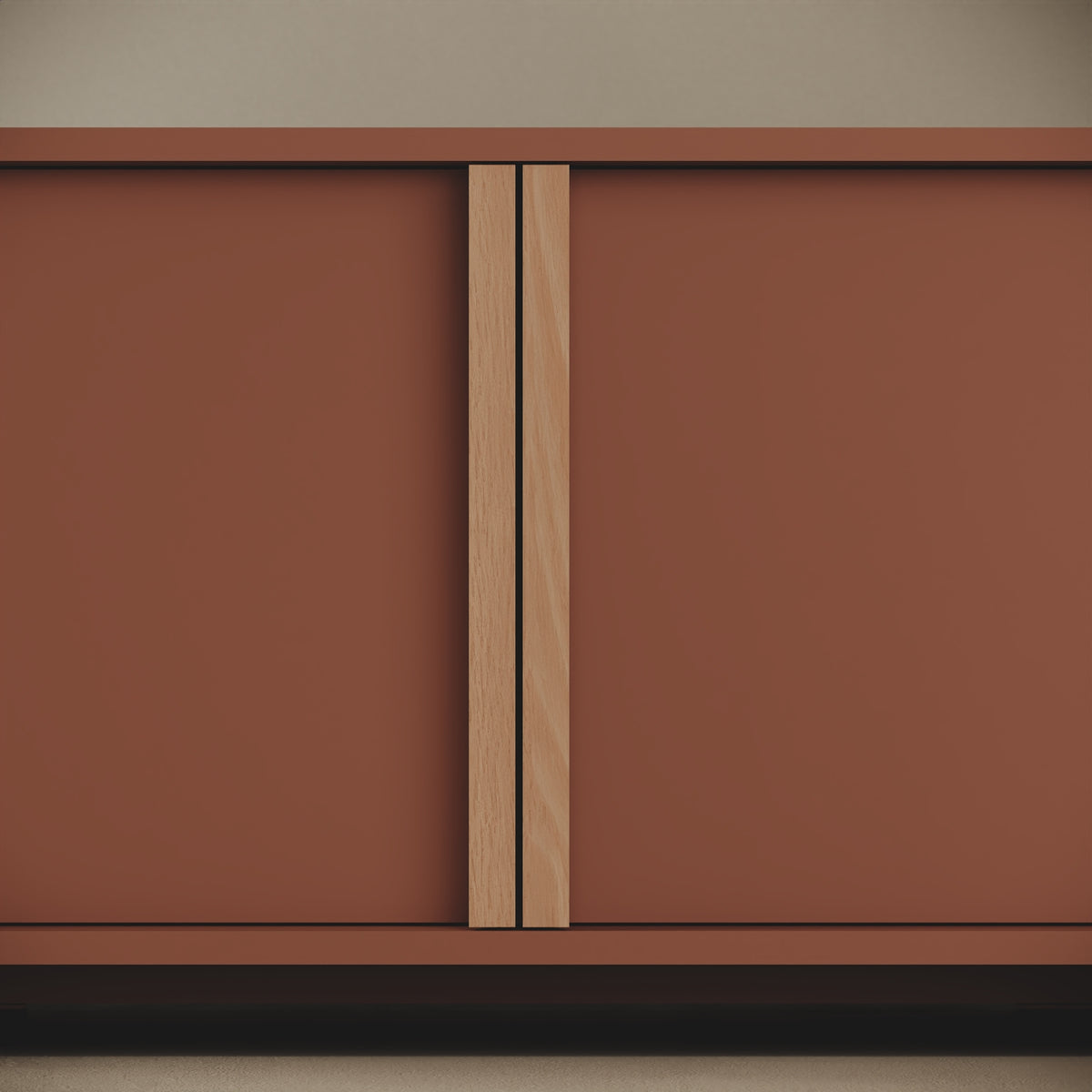 Mobile TV ILE red curry taglia S, dettaglio interno del vano con ante rientranti in legno nobilitato red curry