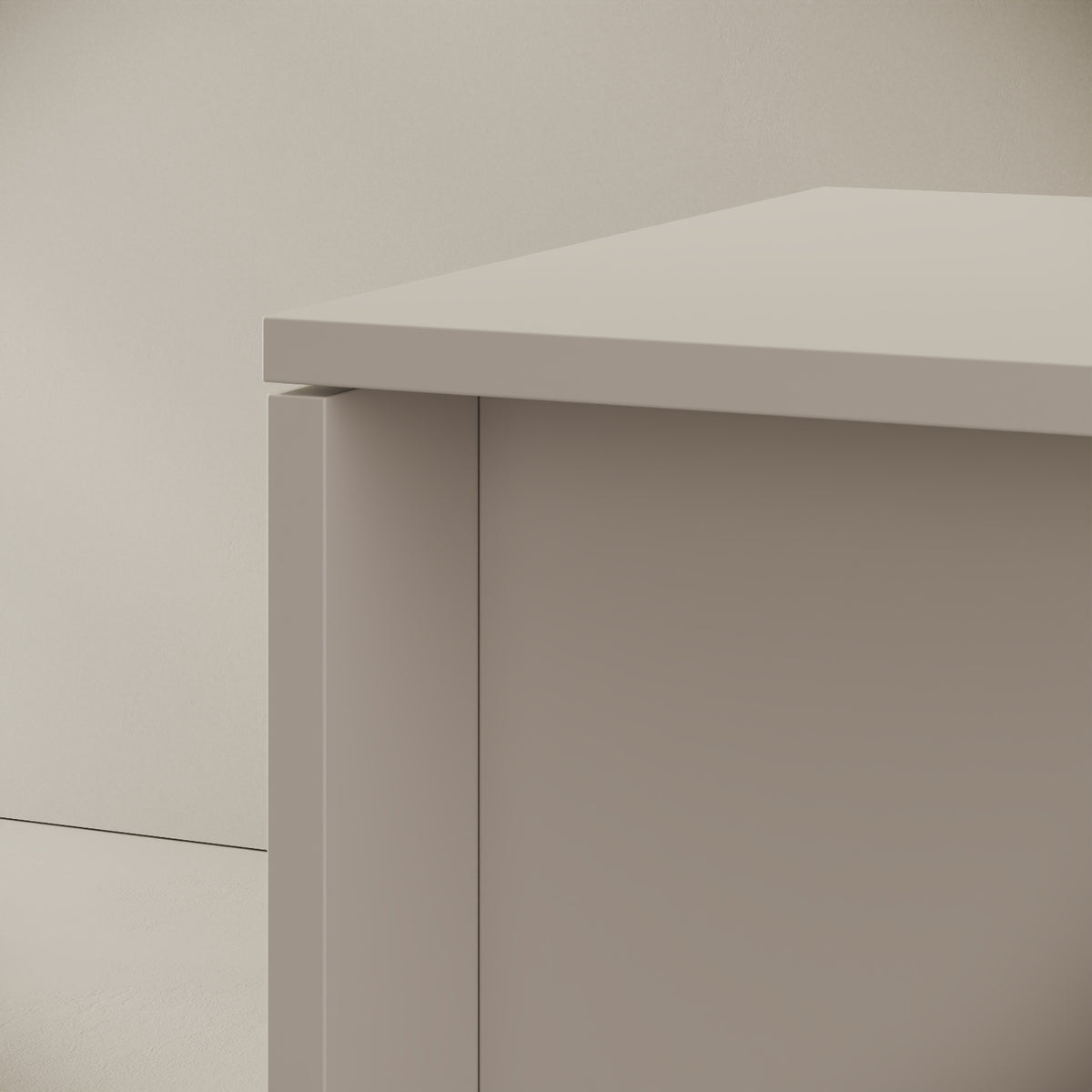 Scrivania OXI bianco 160x80 cm, dettaglio del bordo ABS e della finitura in legno nobilitato del piano 25 mm