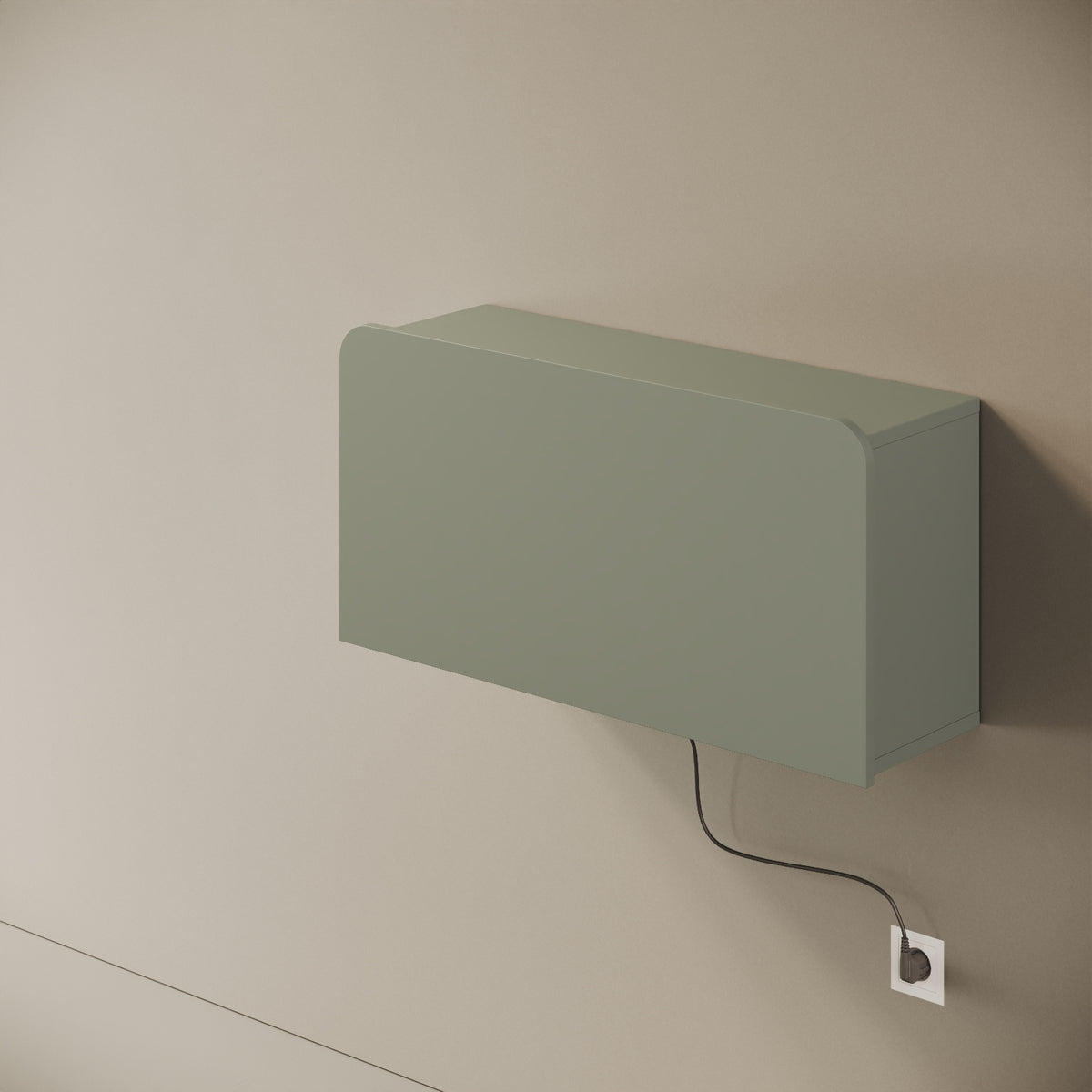 Scrittoio Segno verde elettrificato chiuso, vista laterale – profilo 29 cm, cavo a parete