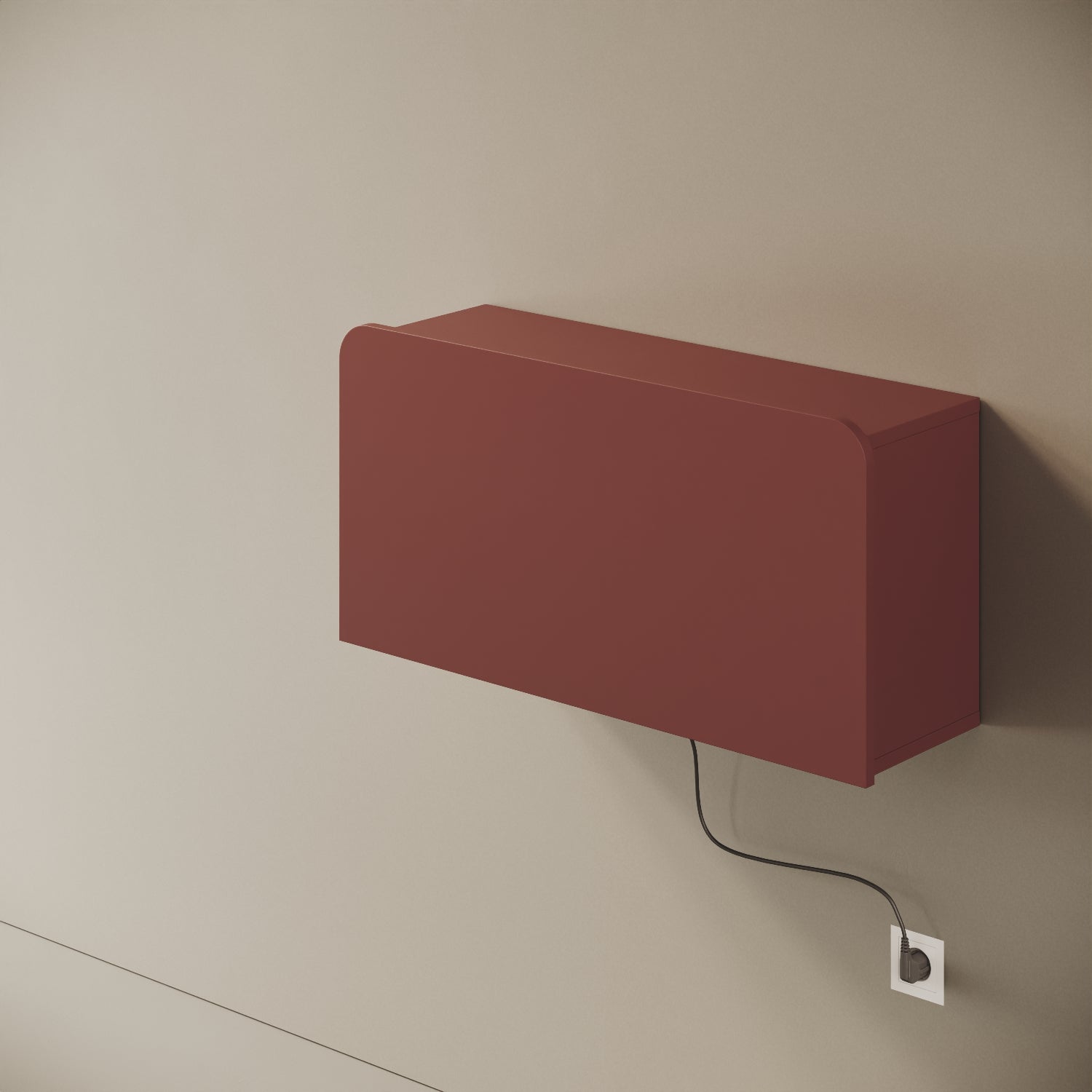 Scrittoio Segno rosso elettrificato chiuso, vista laterale – profilo 29 cm, cavo a parete