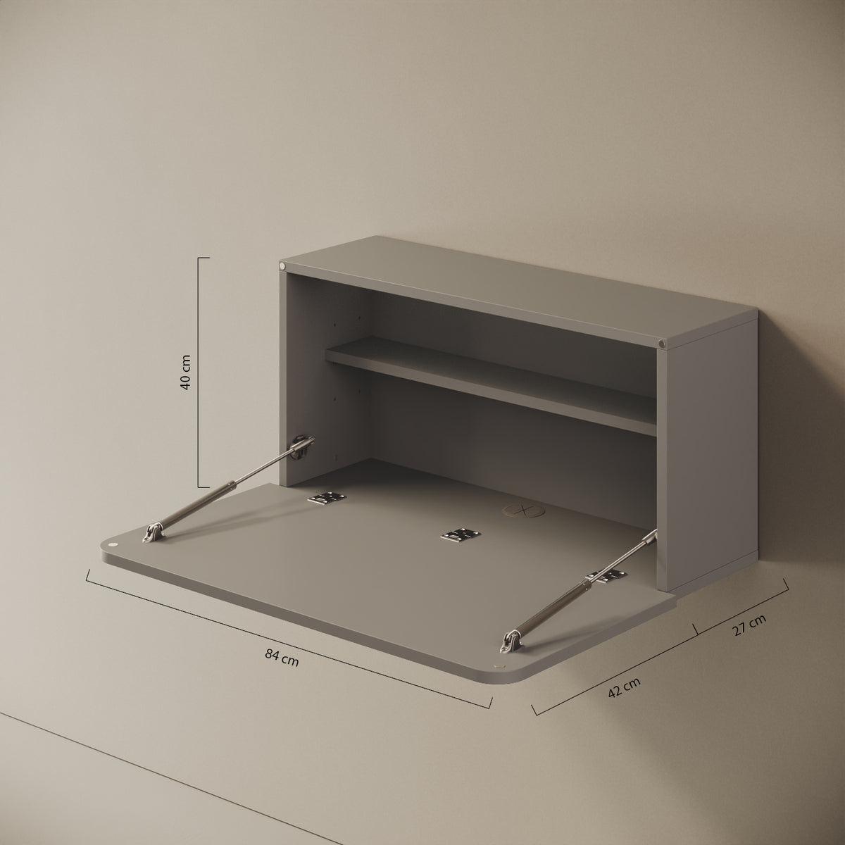 Scrittoio Segno grigio elettrificato aperto – misure 84x42x40 cm, presa USB-A e USB-C integrati