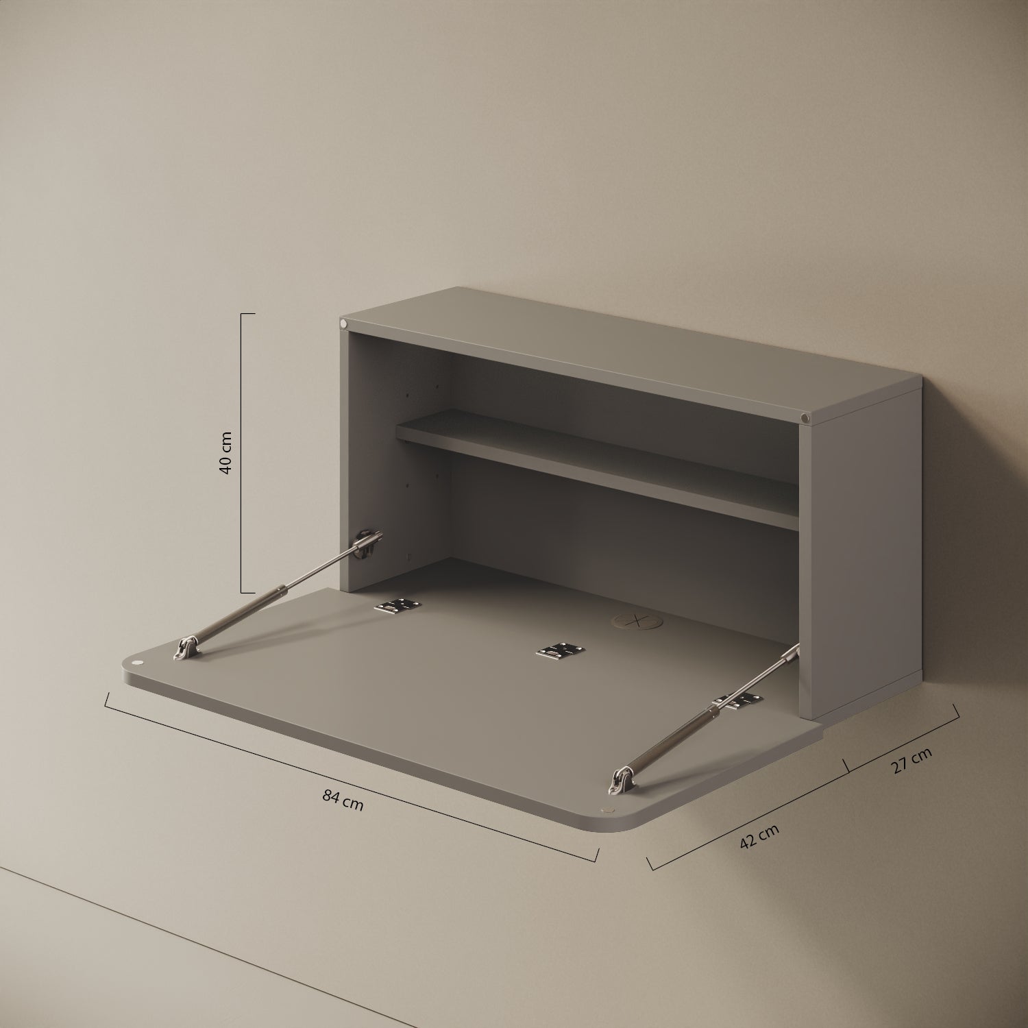 Scrittoio Segno grigio elettrificato aperto – misure 84x42x40 cm, presa USB-A e USB-C integrati