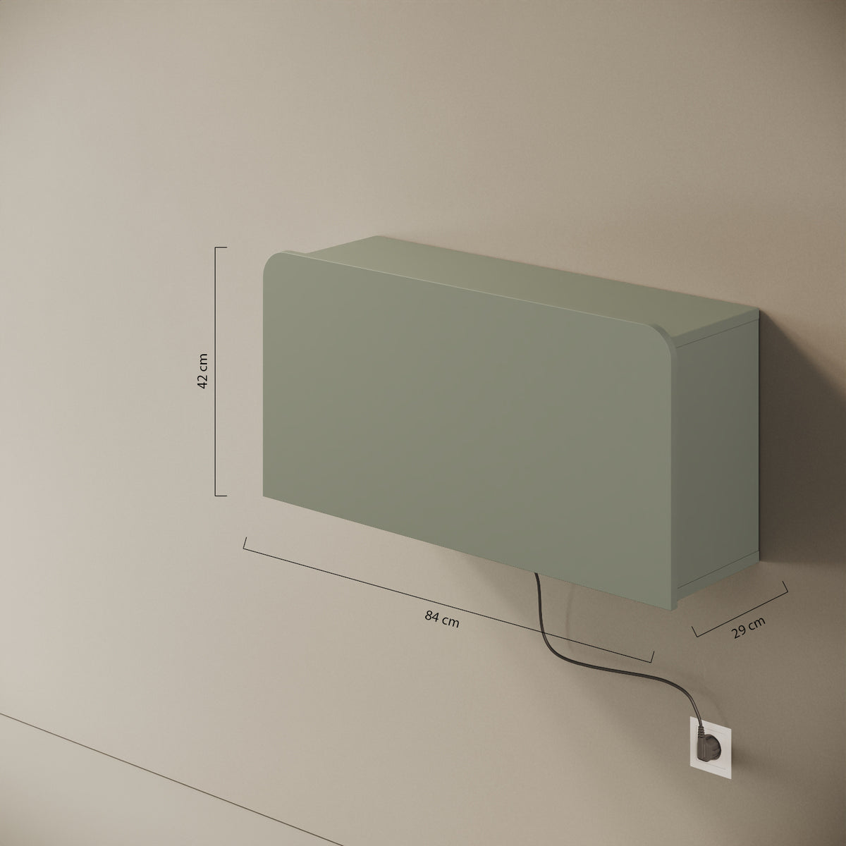 Scrittoio Segno verde elettrificato chiuso – misure 84x29x42 cm, cavo e presa a parete