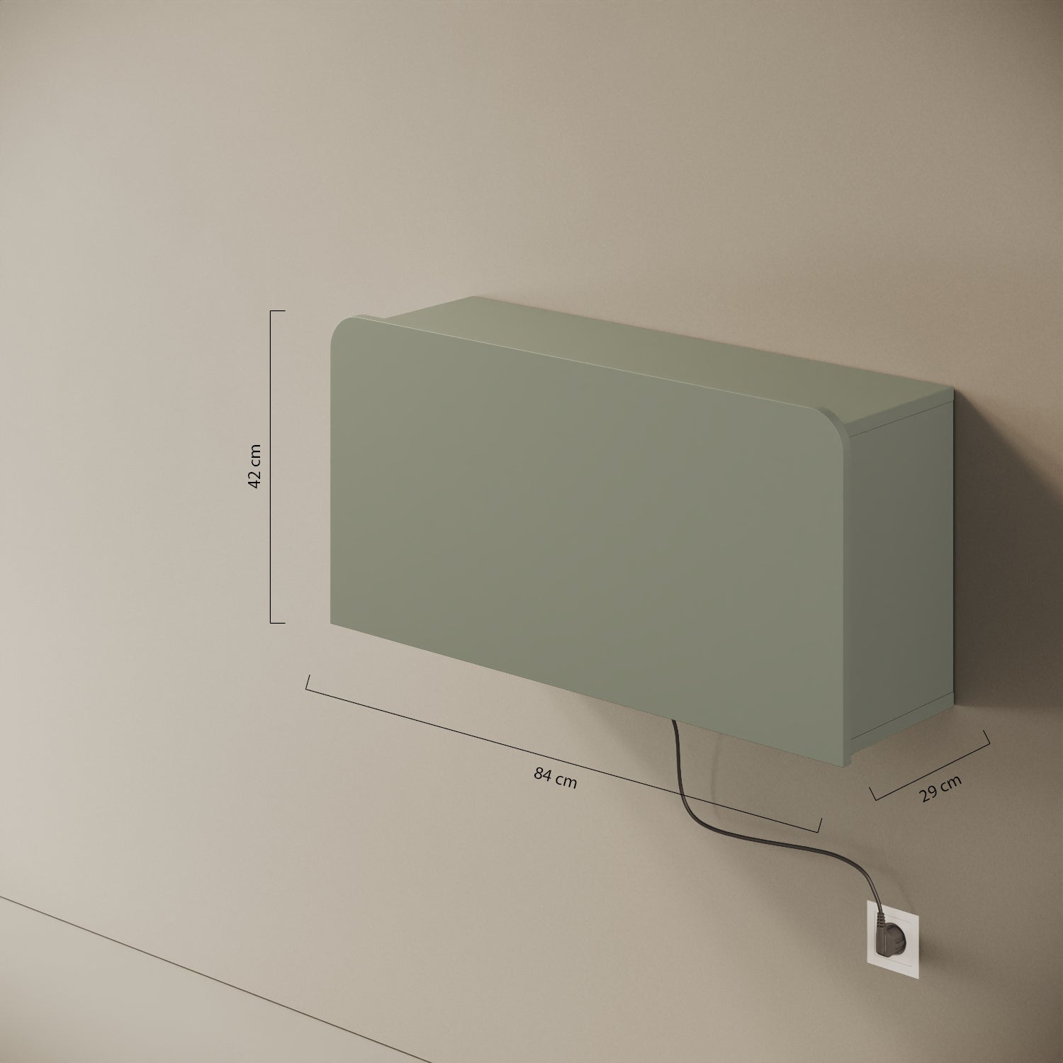 Scrittoio Segno verde elettrificato chiuso – misure 84x29x42 cm, cavo e presa a parete