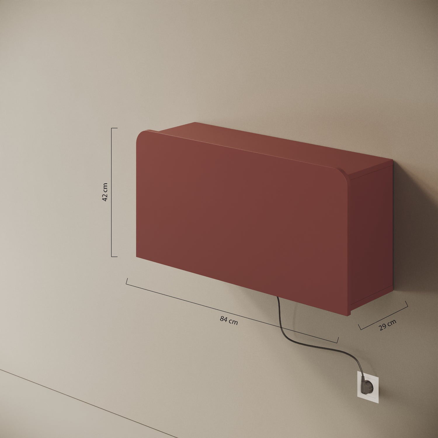 Scrittoio Segno rosso elettrificato chiuso – misure 84x29x42 cm, cavo e presa a parete