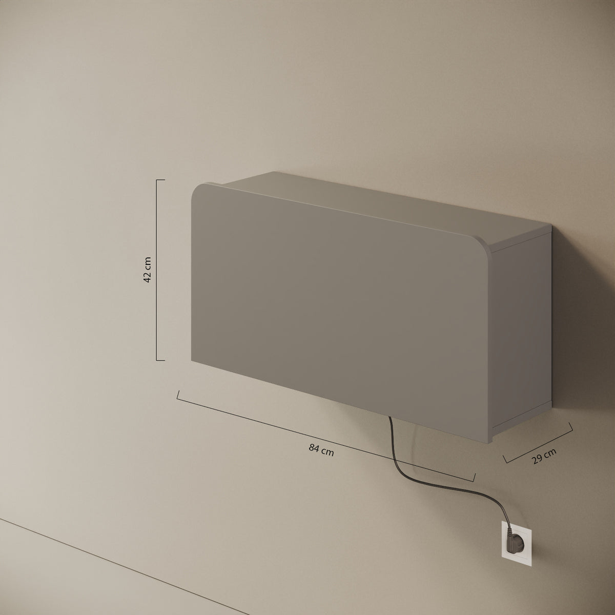 Scrittoio Segno cipria elettrificato chiuso – misure 84x29x42 cm, cavo e presa a parete