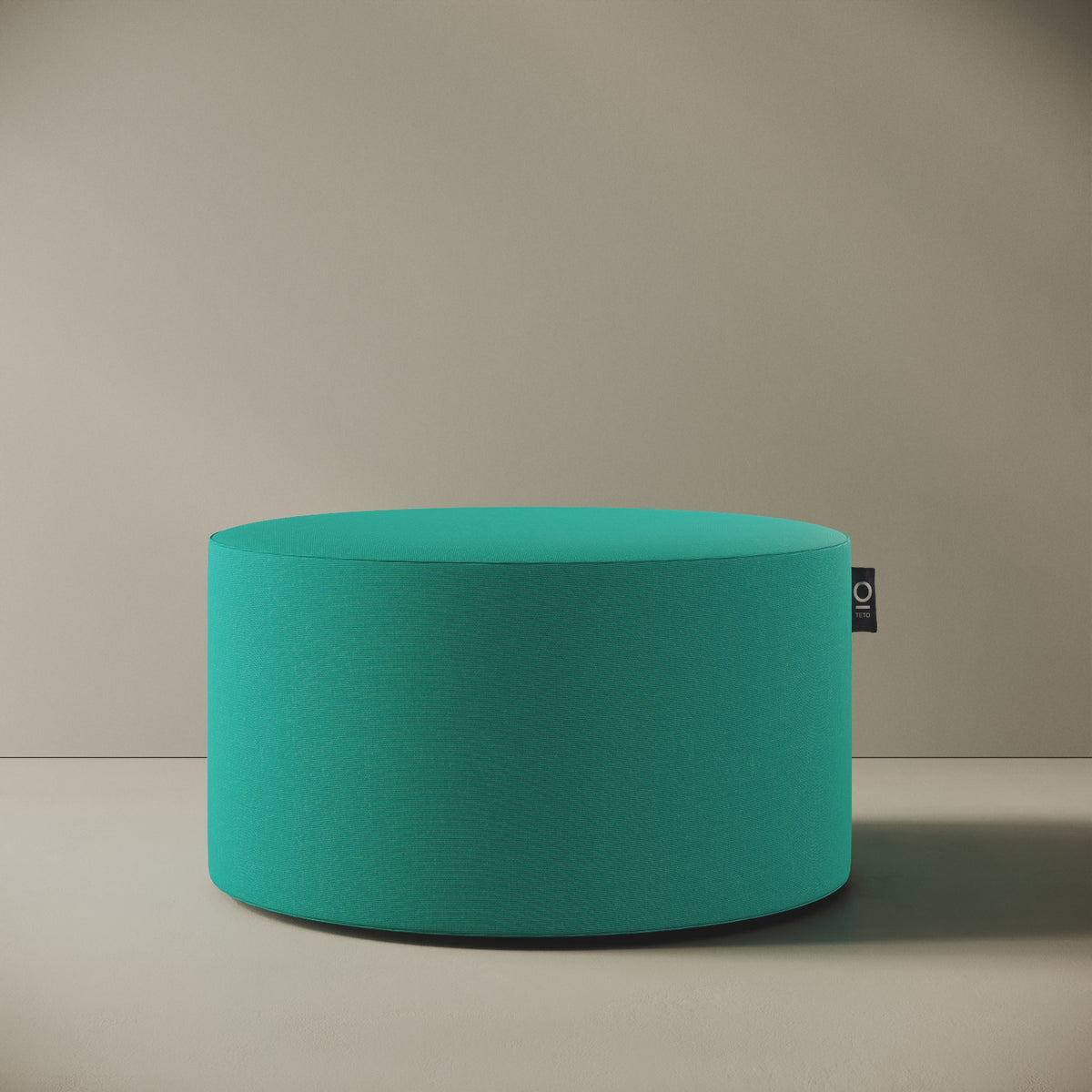 Pouf Comodo turchese taglia L Ø 90 × H 47 cm, vista frontale — rivestimento in tessuto acrilico idrorepellente e antimacchia
