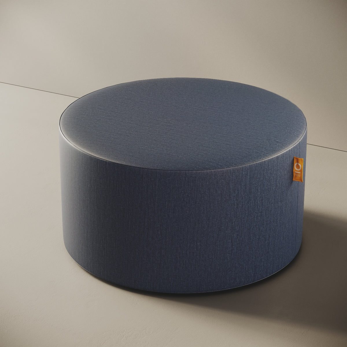 Pouf Comodo brooklyn taglia L Ø 90 × H 47 cm, vista laterale — rivestimento in denim robusto