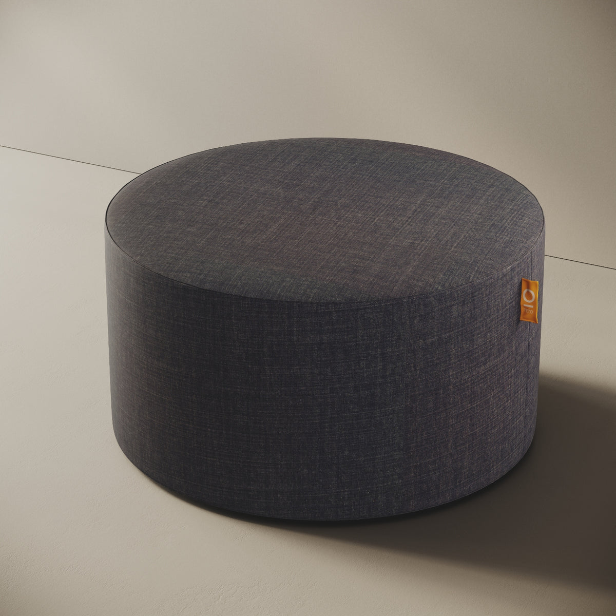 Pouf Comodo jeans taglia L Ø 90 × H 47 cm, vista laterale — rivestimento in denim robusto