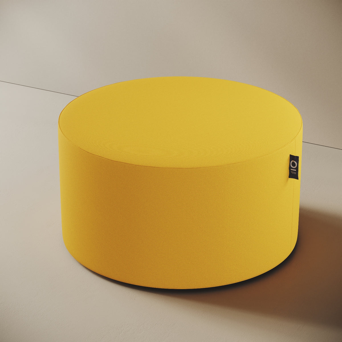 Pouf Comodo giallo taglia L Ø 90 × H 47 cm, vista laterale — rivestimento in tessuto acrilico idrorepellente e antimacchia