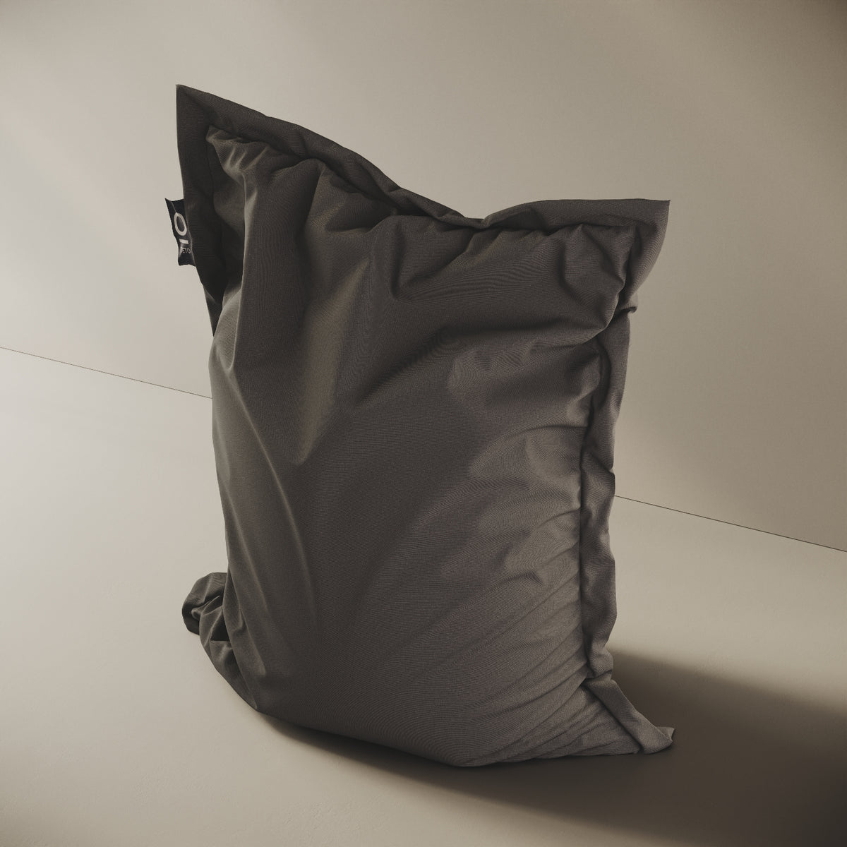 BeanB poltrona a sacco grigio L, vista laterale — imbottitura in palline EPS, formato 120x150 cm