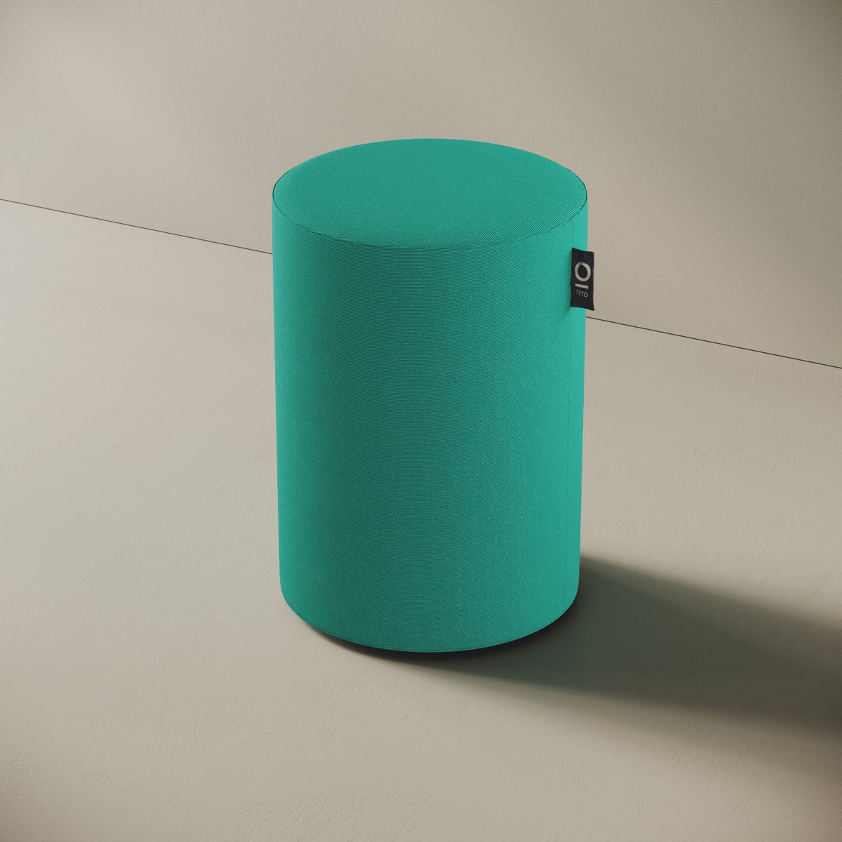 Pouf Comodo turchese taglia M Ø 47 × H 70 cm, vista laterale — rivestimento in tessuto acrilico idrorepellente e antimacchia