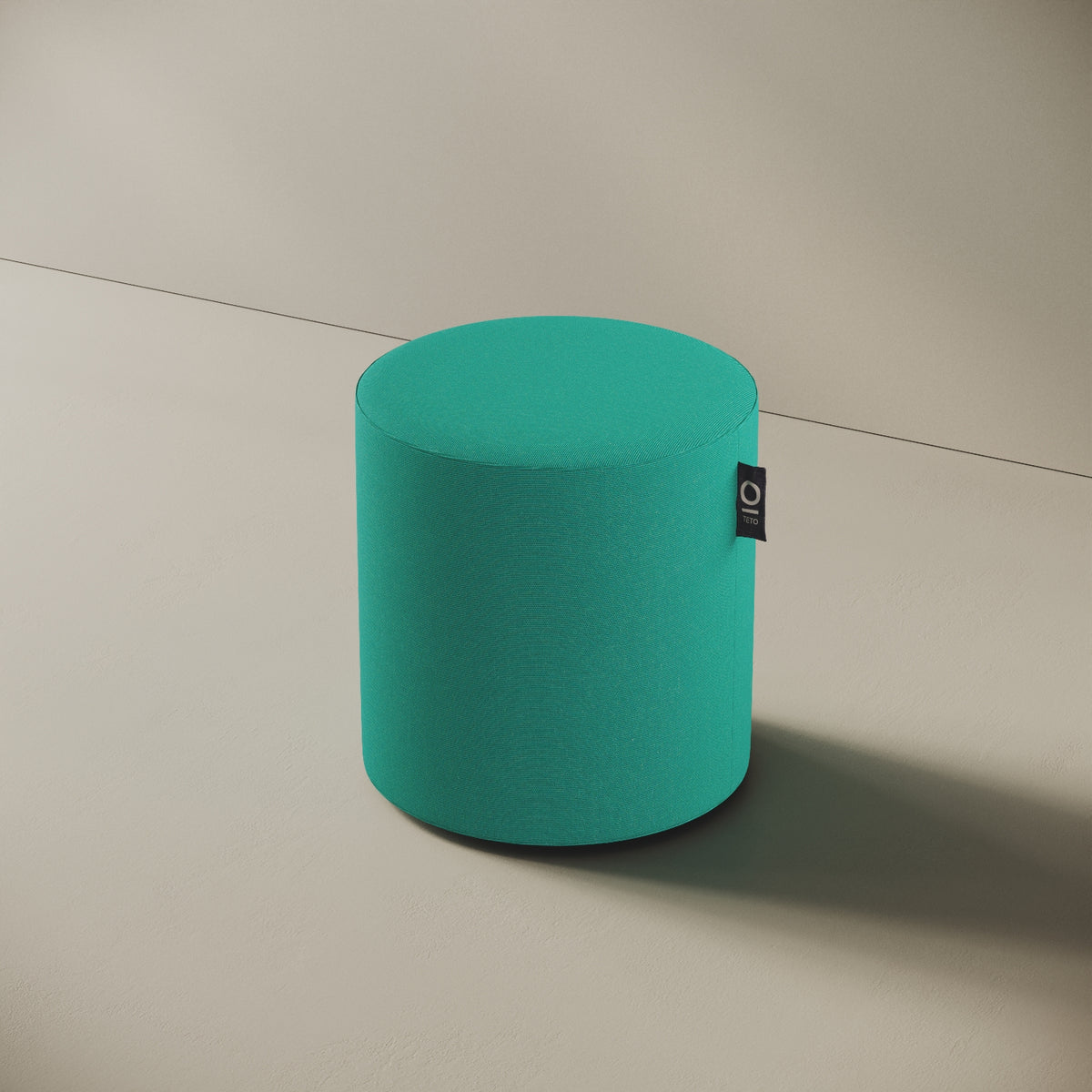 Pouf Comodo turchese taglia S Ø 47 × H 47 cm, vista laterale — rivestimento in tessuto acrilico idrorepellente e antimacchia