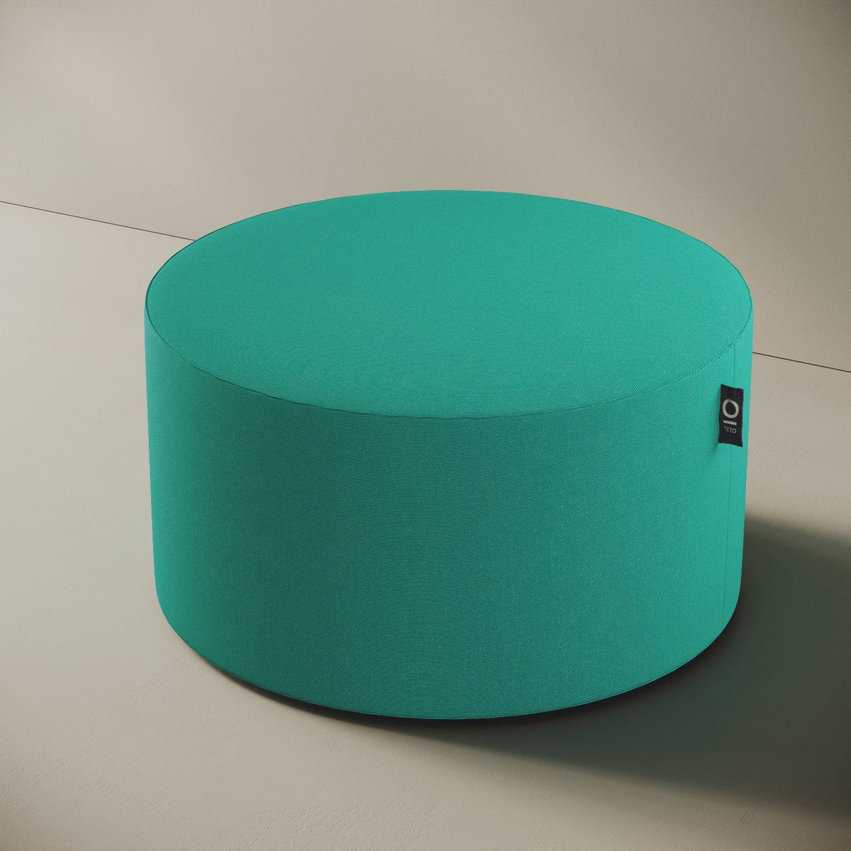 Pouf Comodo turchese taglia L Ø 90 × H 47 cm, vista laterale — rivestimento in tessuto acrilico idrorepellente e antimacchia