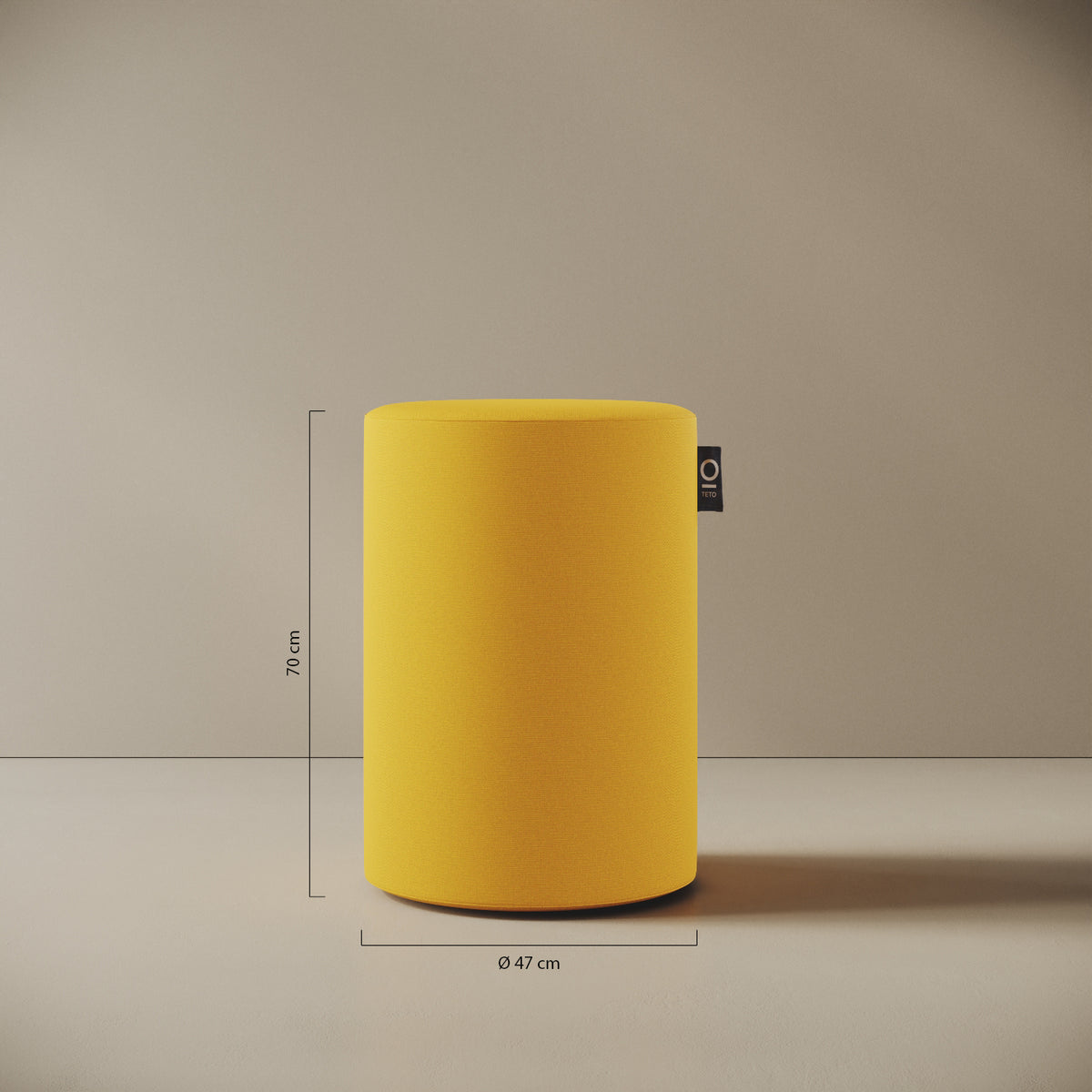 Pouf Comodo giallo taglia M Ø 47 × H 70 cm — dettaglio del rivestimento in tessuto acrilico e delle cuciture rinforzate