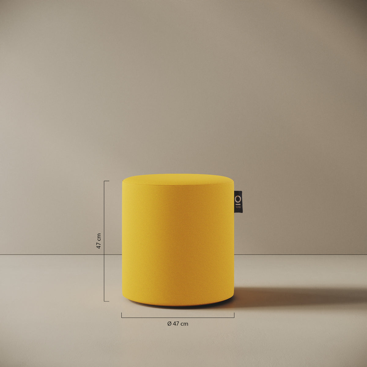 Pouf Comodo giallo taglia S Ø 47 × H 47 cm — dettaglio del rivestimento in tessuto acrilico e delle cuciture rinforzate