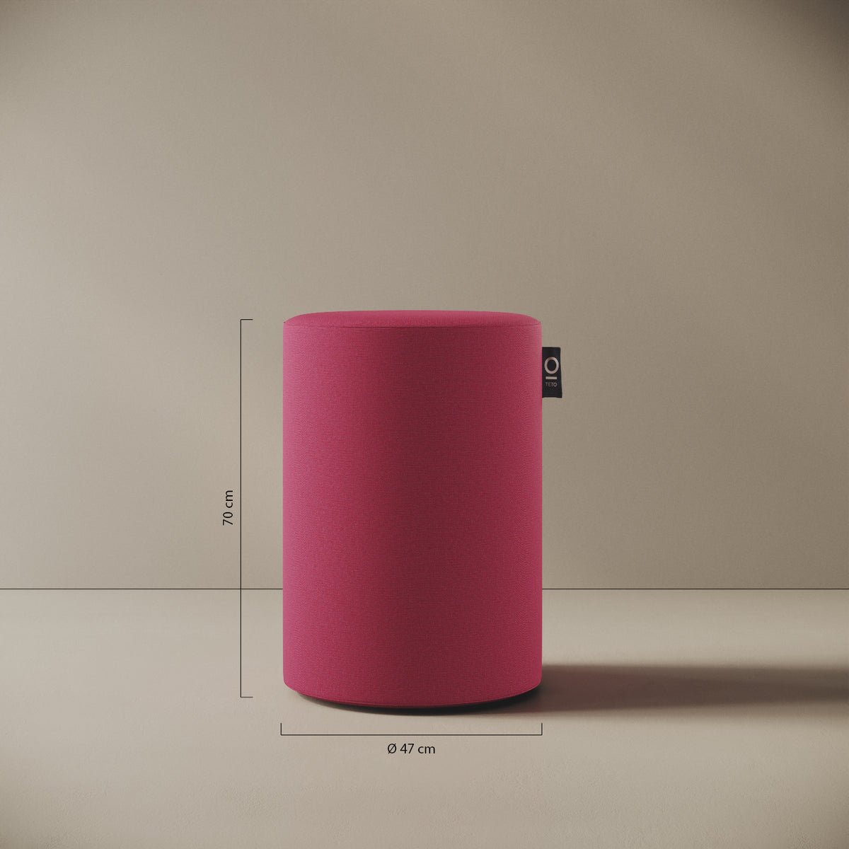 Pouf Comodo fucsia taglia M Ø 47 × H 70 cm — dettaglio del rivestimento in tessuto acrilico e delle cuciture rinforzate