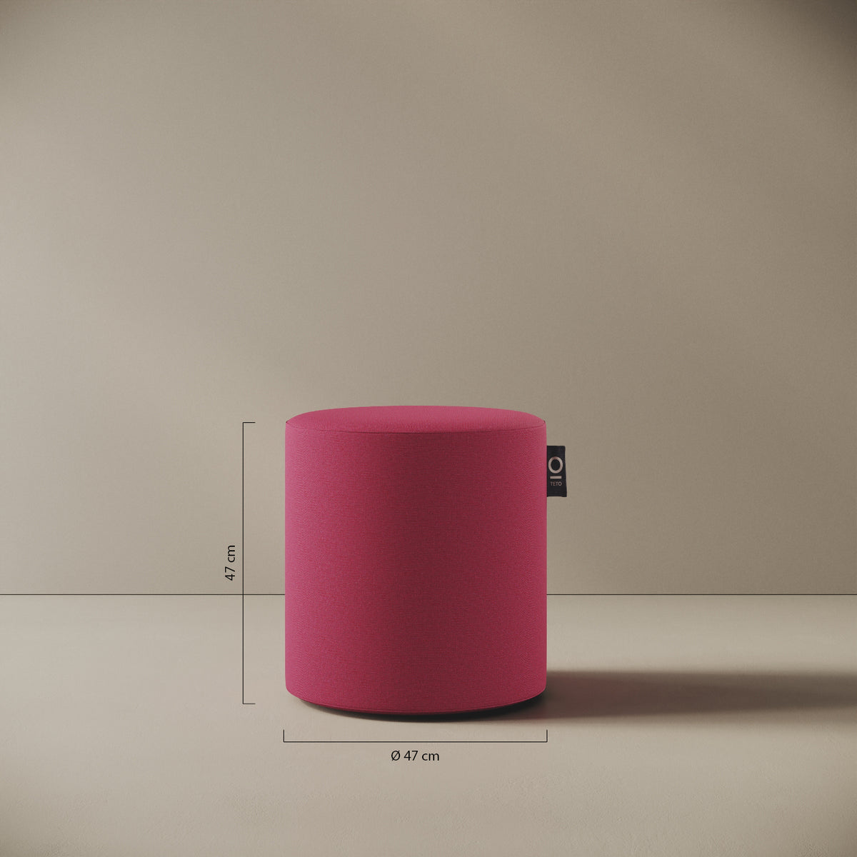 Pouf Comodo fucsia taglia S Ø 47 × H 47 cm — dettaglio del rivestimento in tessuto acrilico e delle cuciture rinforzate