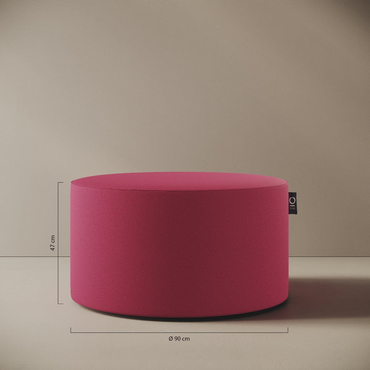 Pouf Comodo fucsia taglia L Ø 90 × H 47 cm — dettaglio del rivestimento in tessuto acrilico e delle cuciture rinforzate