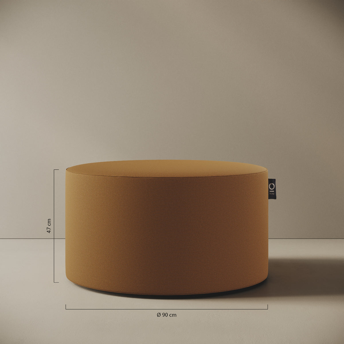 Pouf Comodo tabacco taglia L Ø 90 × H 47 cm — dettaglio del rivestimento in tessuto acrilico e delle cuciture rinforzate