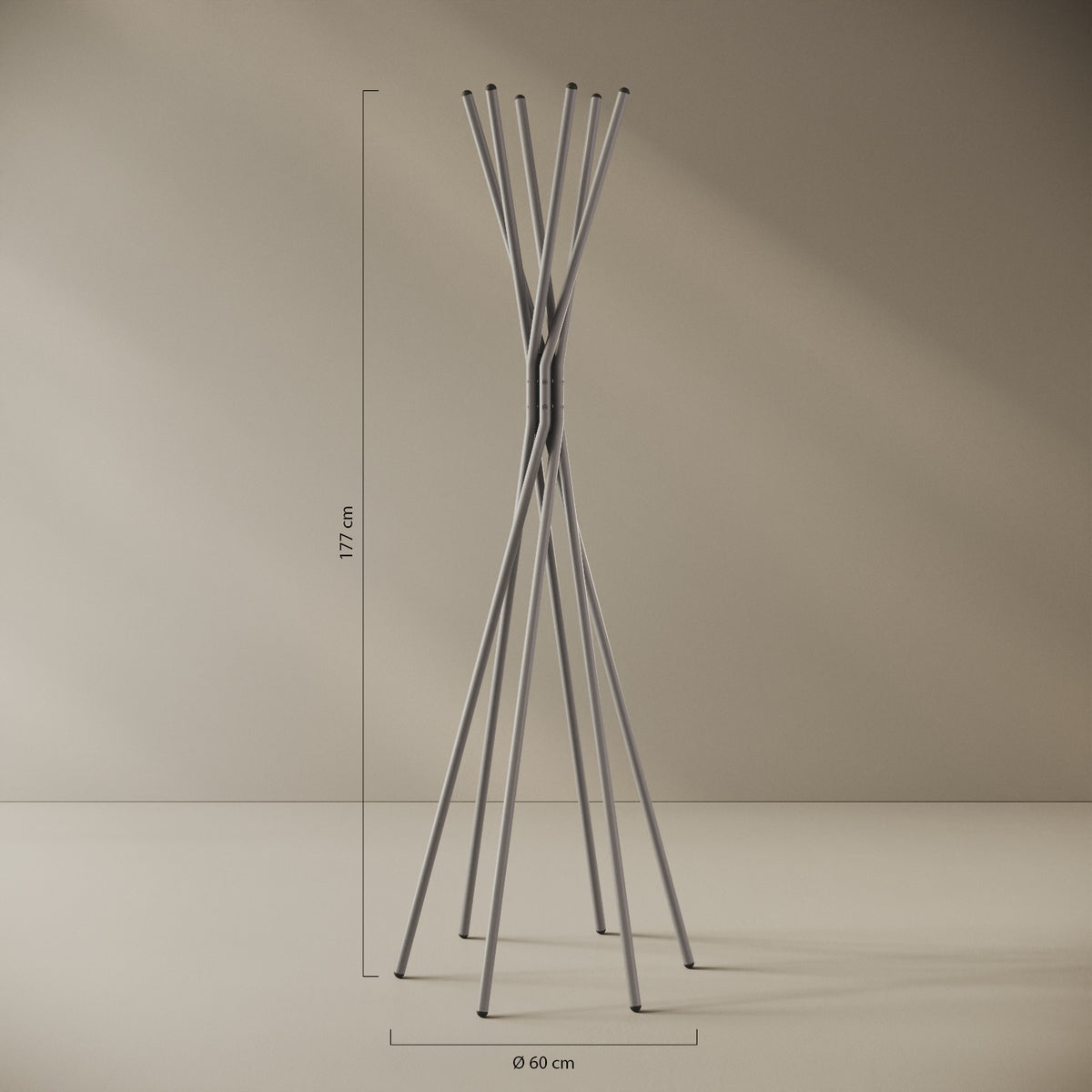 Appendiabiti a terra Tree grigio — design ad albero, scheda tecnica e caratteristiche in ferro verniciato a polveri epossipoliestere