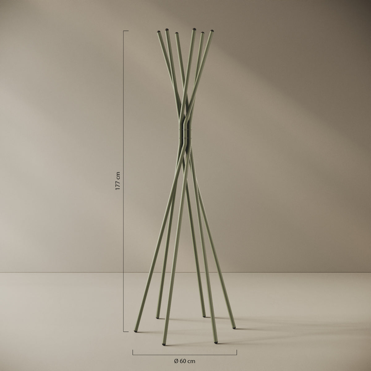 Appendiabiti a terra Tree verde — design ad albero, scheda tecnica e caratteristiche in ferro verniciato a polveri epossipoliestere